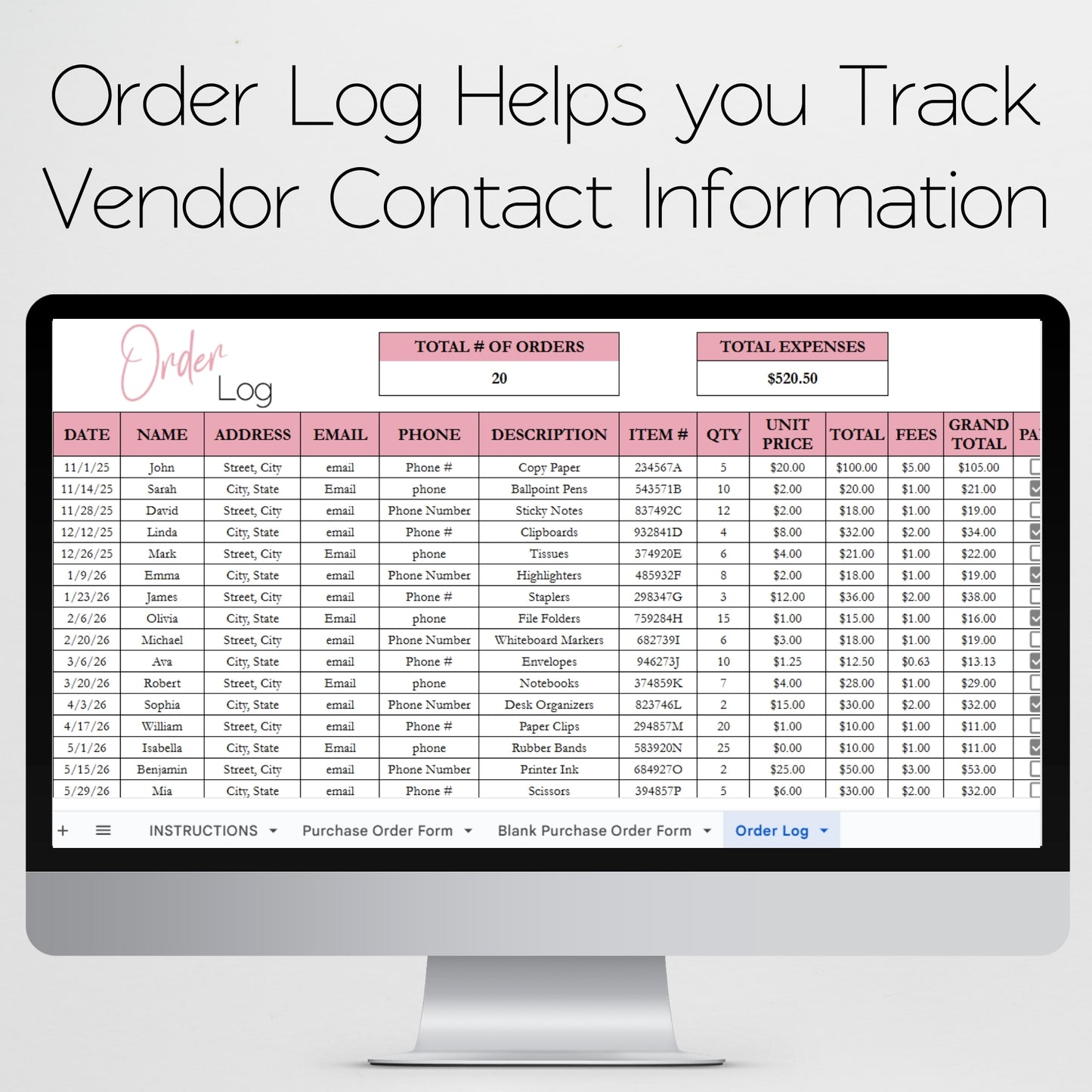Purchase Order Form Template Google Sheets and Excel Spreadsheet