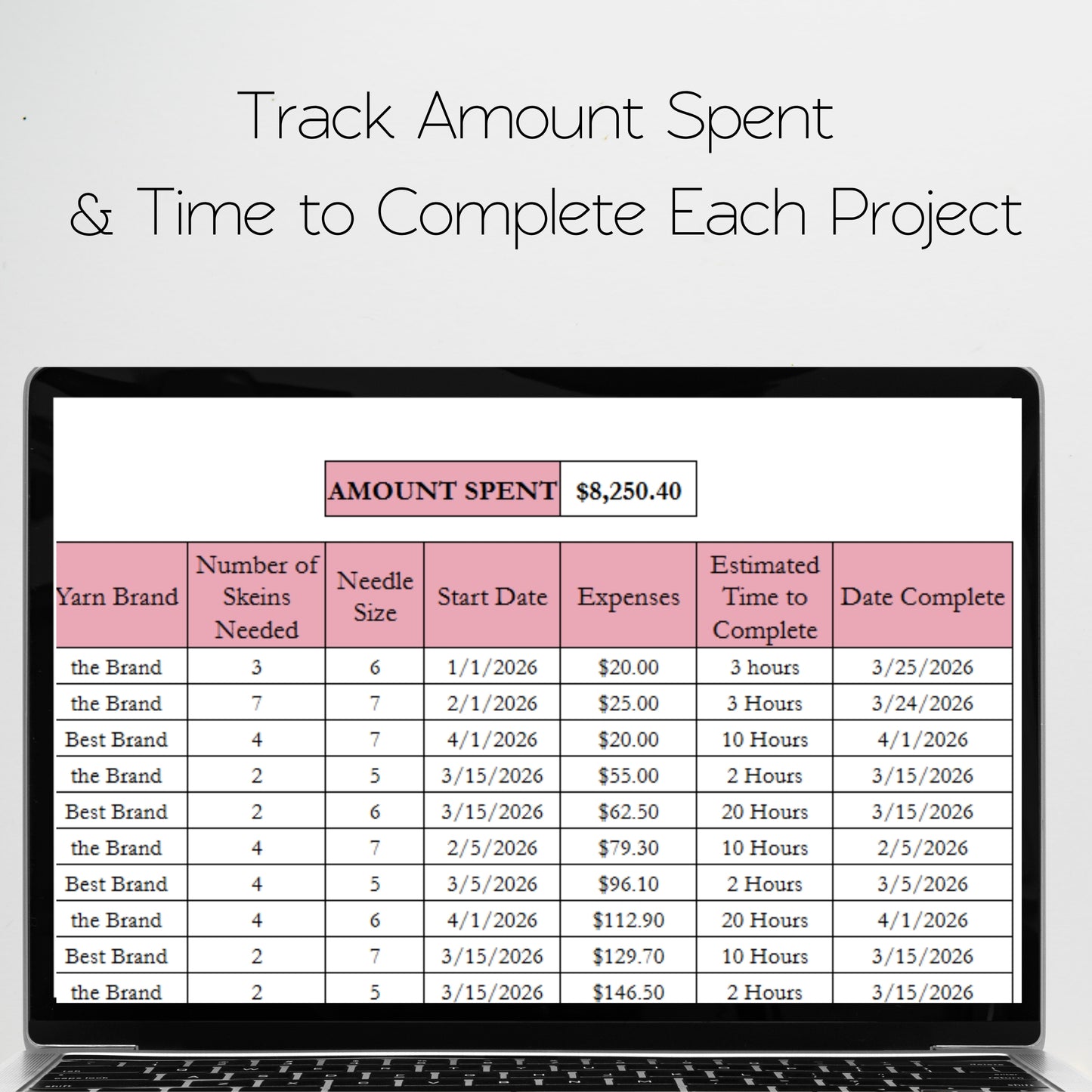 Knitting Planner Google Sheet and Excel Spreadsheets