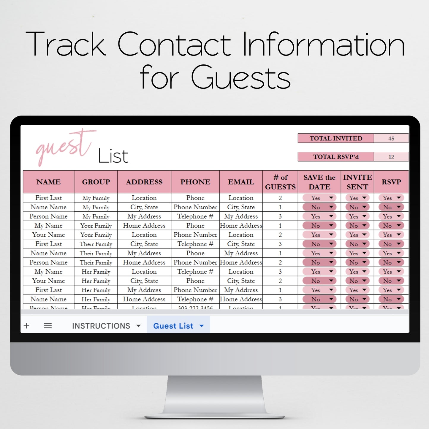 Guest List Template Google Sheets and Excel Spreadsheet