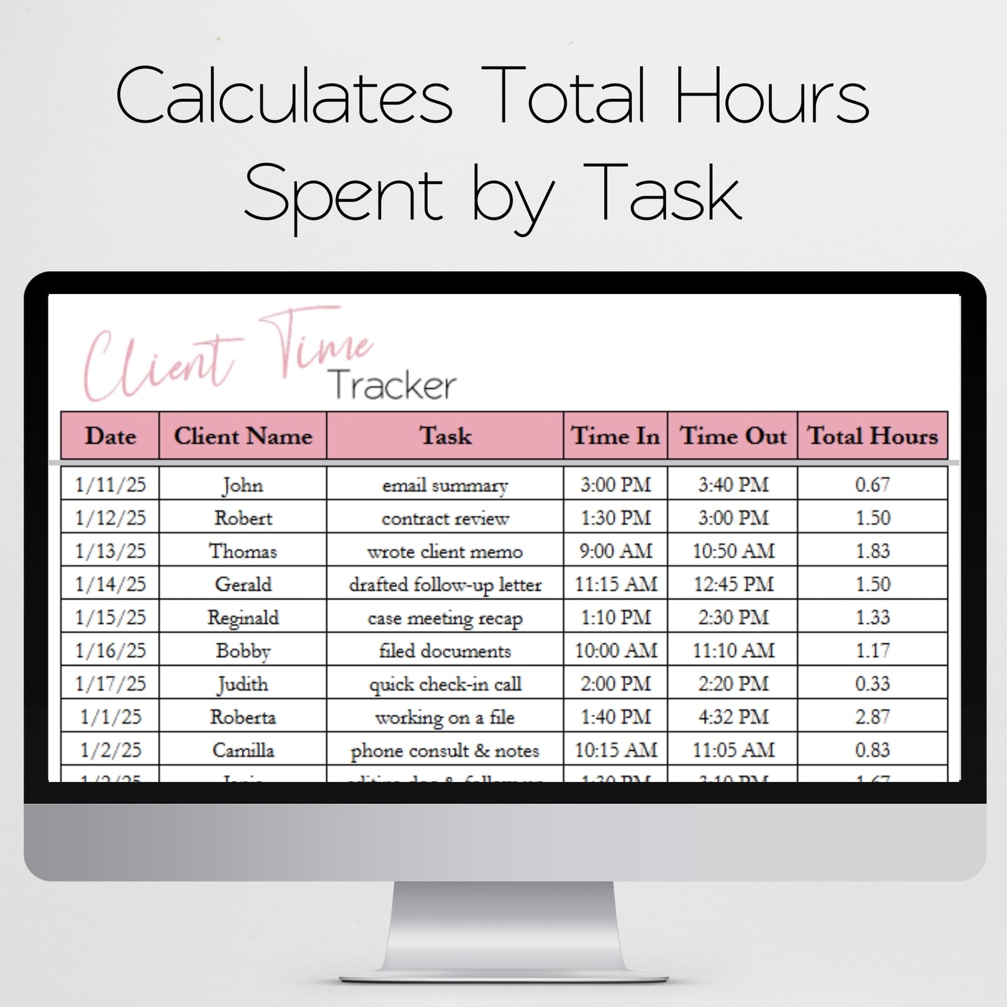 Client Time Tracking Spreadsheet Template Google Sheets and Excel Spreadsheet