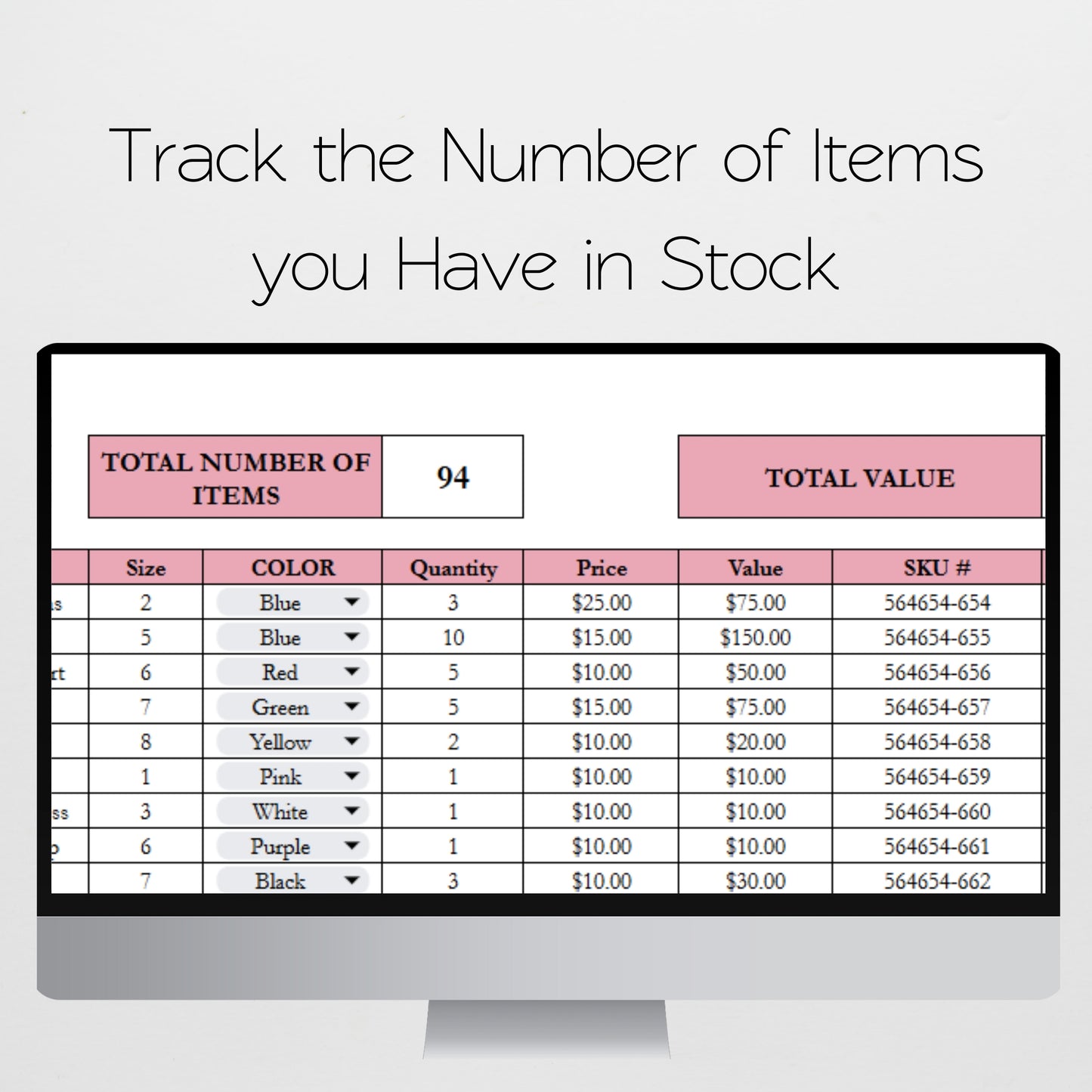 Clothing Inventory Tracker Google Sheet and Excel Spreadsheet