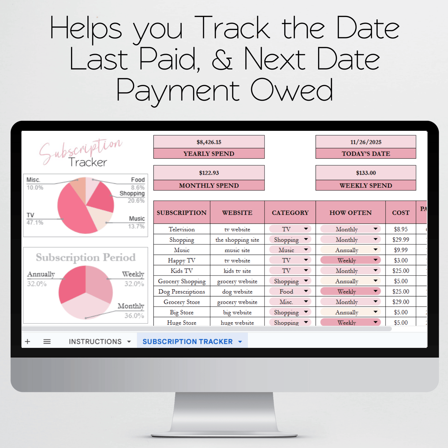 Subscription Tracker Template Google Sheets Excel Spreadsheet