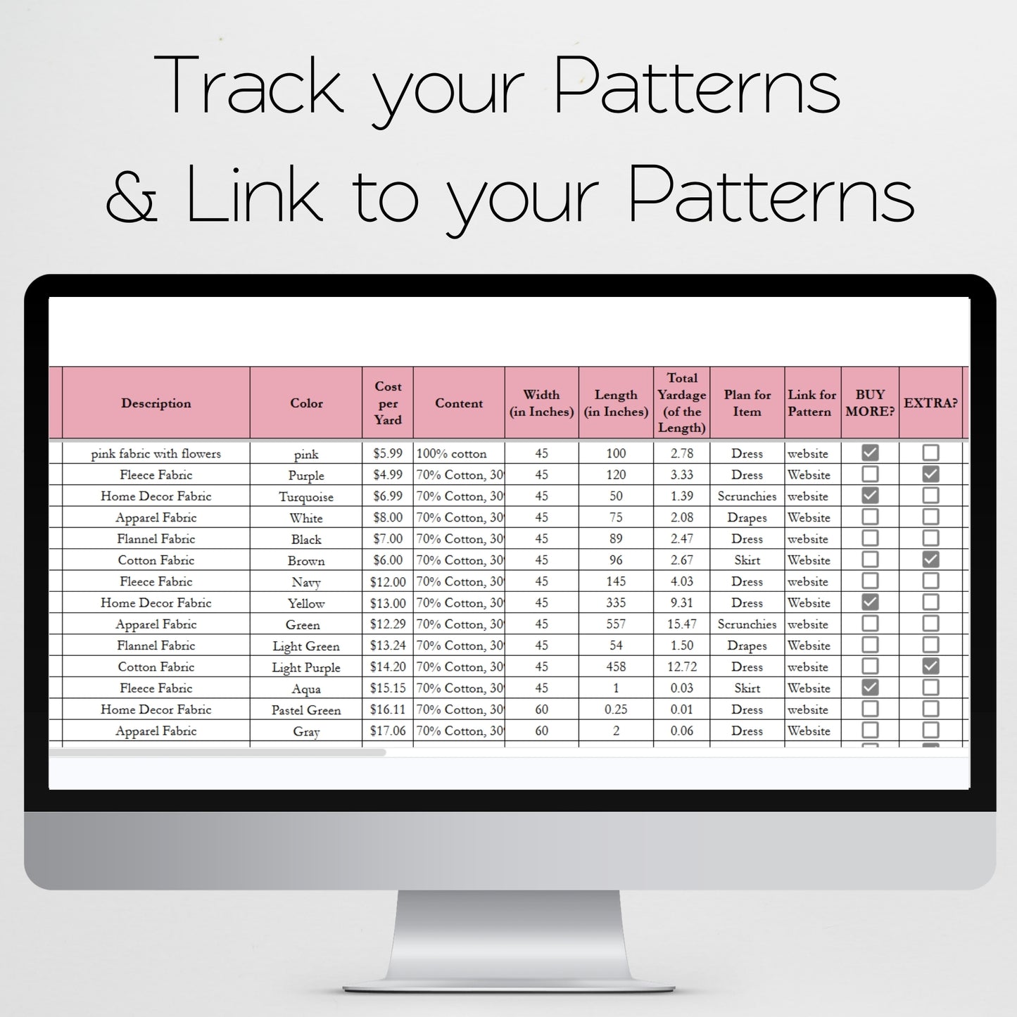 Fabric Inventory Tracker Google Sheet and Excel Spreadsheet