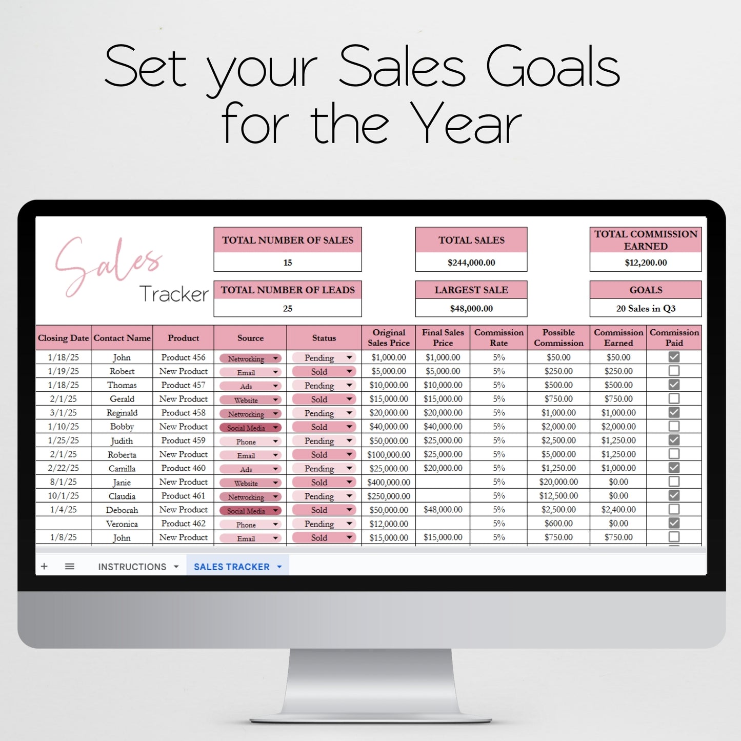 Sales Tracker Template Google Sheets and Excel Spreadsheet
