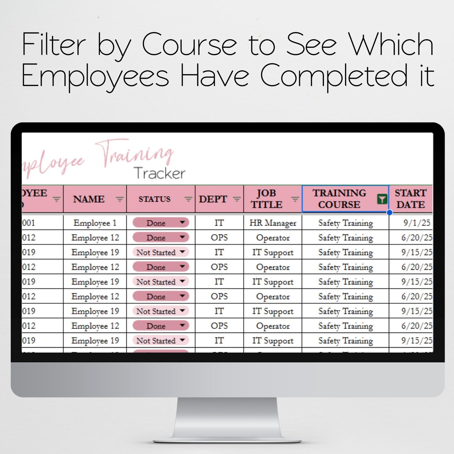 Employee Training Tracker Template for Google Sheets and Excel Spreadsheet