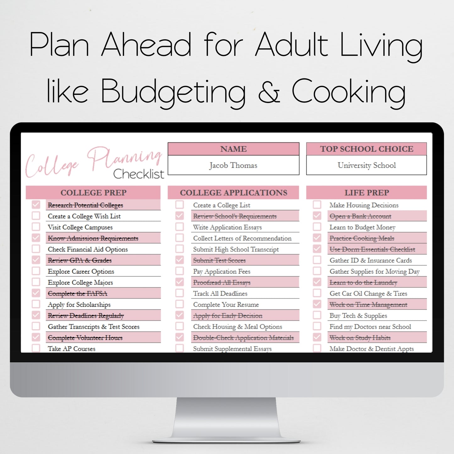 College Planning Checklist Template for Google Sheets and Excel Spreadsheet