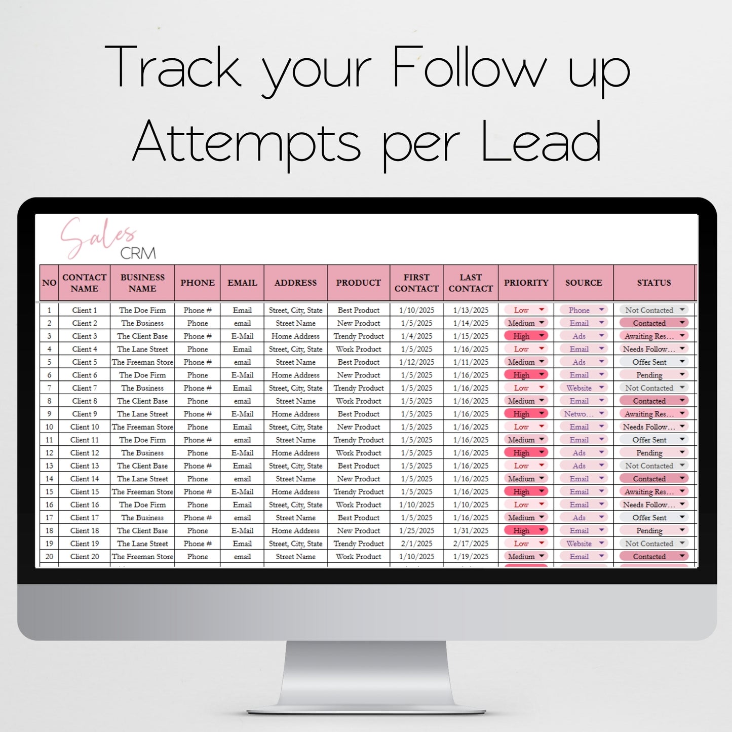 Sales CRM Template Google Sheets Excel Spreadsheet