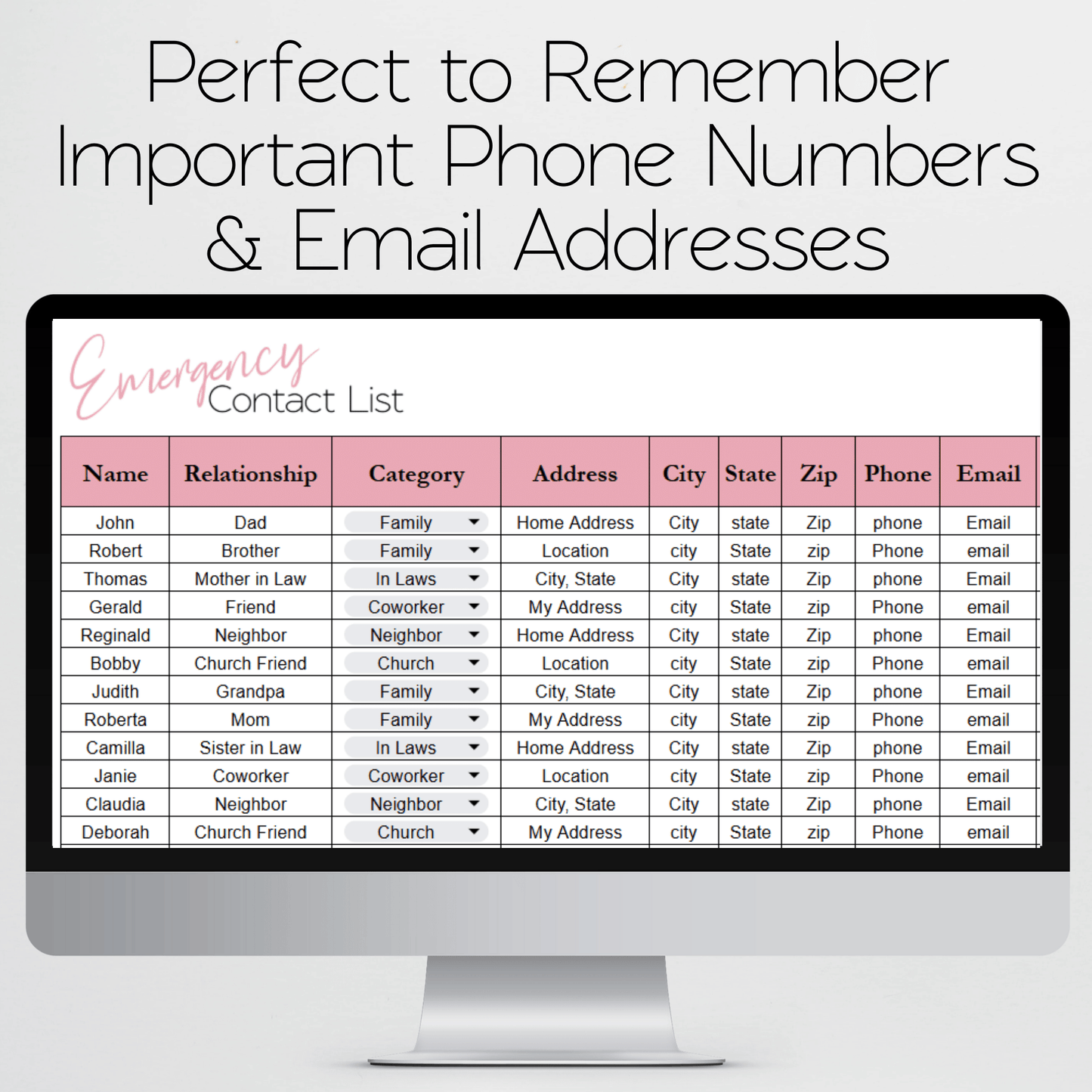 Emergency Contact List Template Google Sheets and Excel Spreadsheet Template