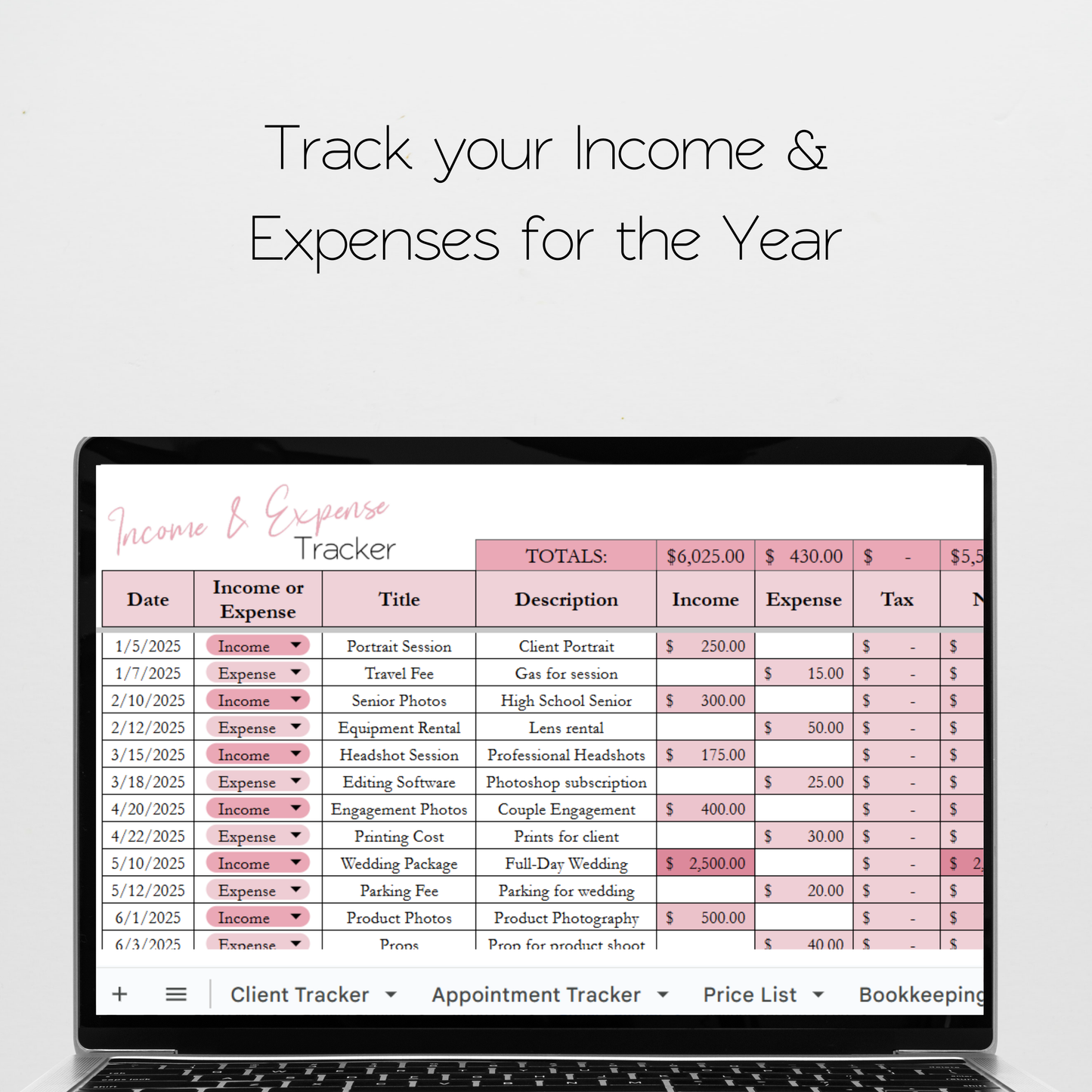 Photography Planner Template Bundle Google Sheet and Excel Spreadsheet