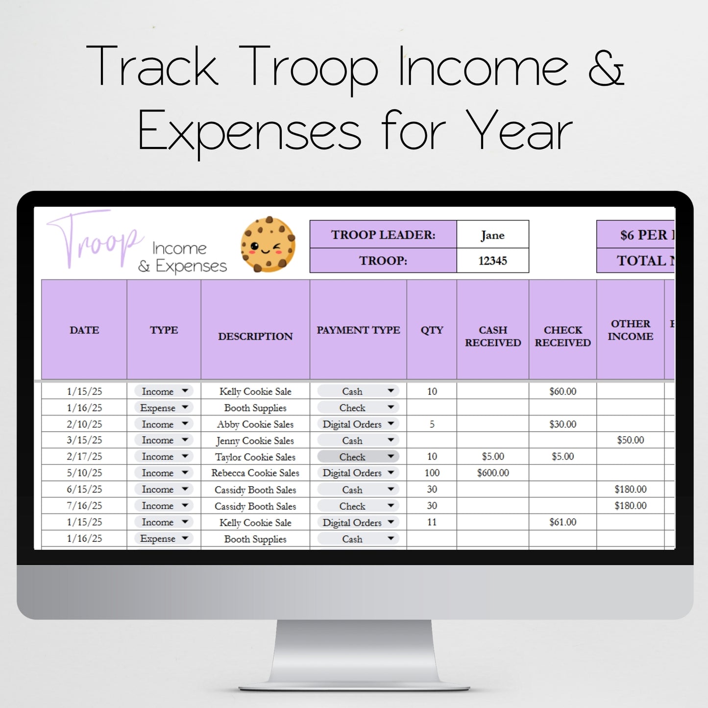 Cookie Sales Spreadsheet Template Bundle, Cookie Inventory Tracker for Girl Troop Leader