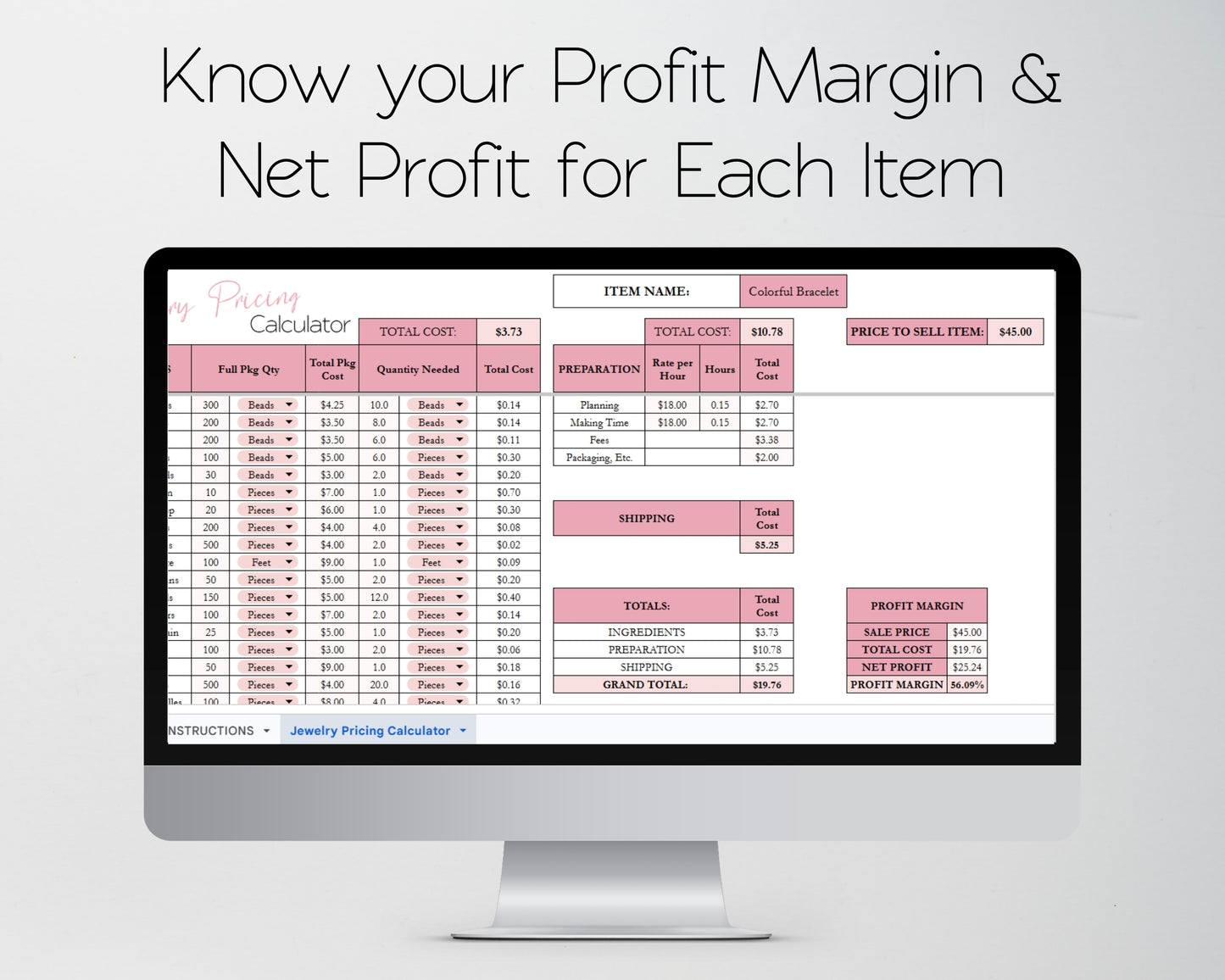 Jewelry Pricing Calculator Google Sheets and Excel | Cost & Profit Spreadsheet for Handmade Jewelry Businesses