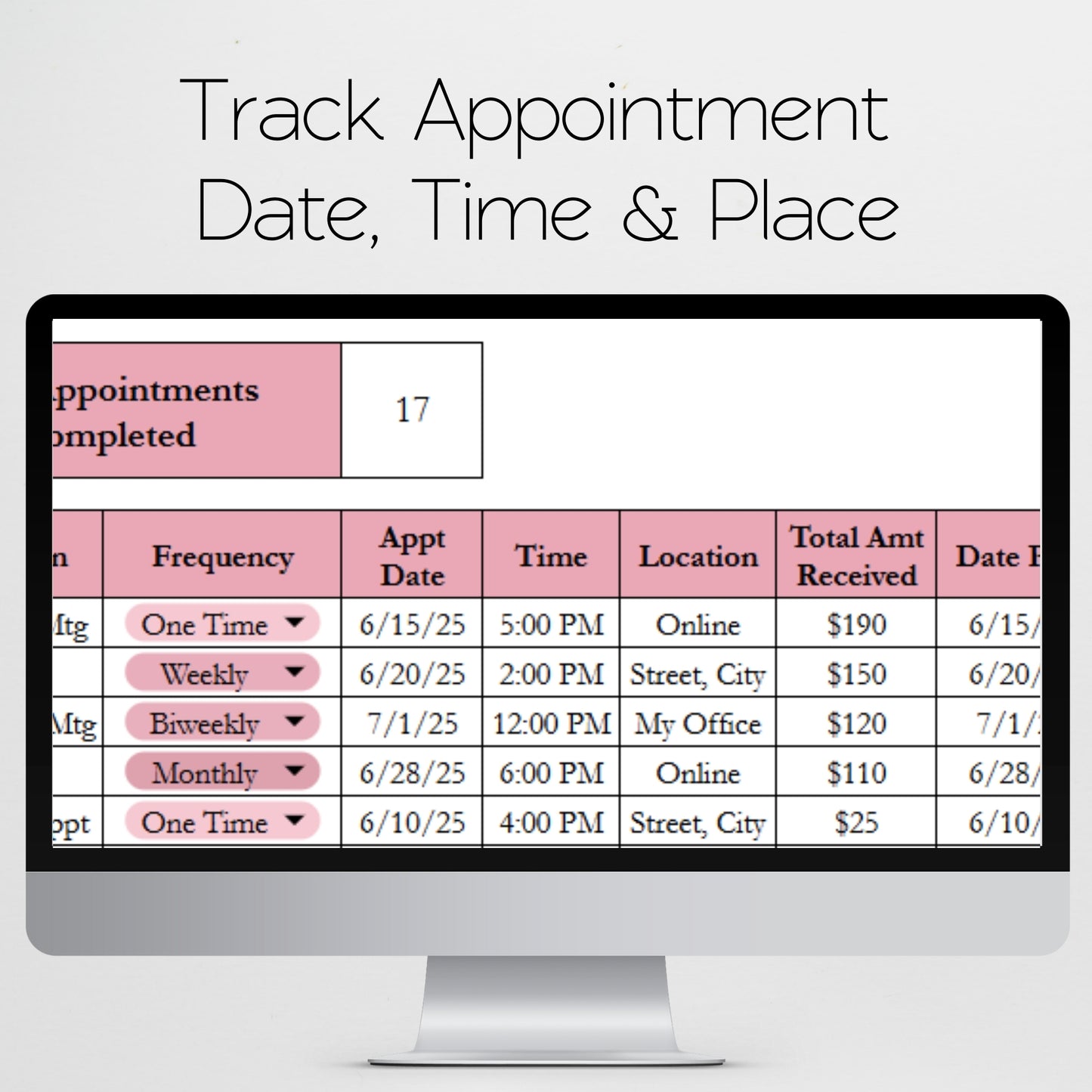 Business Appointment Tracker Template Google Sheets and Excel Spreadsheet