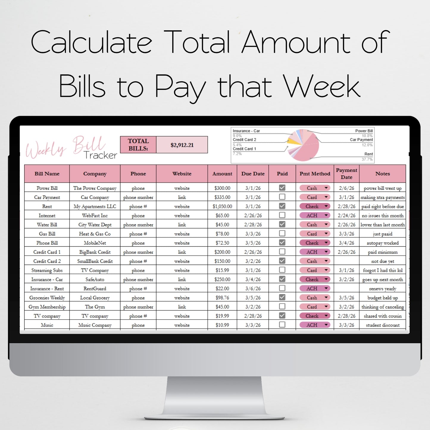 Weekly Bill Tracker Template Google Sheets and Excel Spreadsheet
