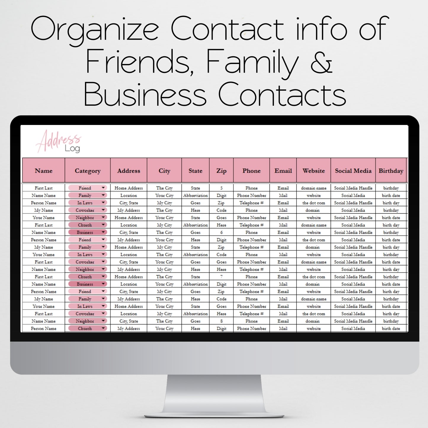 Address Book Google Sheet and Excel Spreadsheet