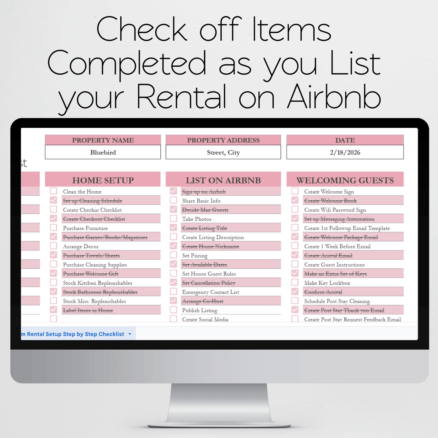 Airbnb Setup Checklist Template Google Sheets Excel Spreadsheet