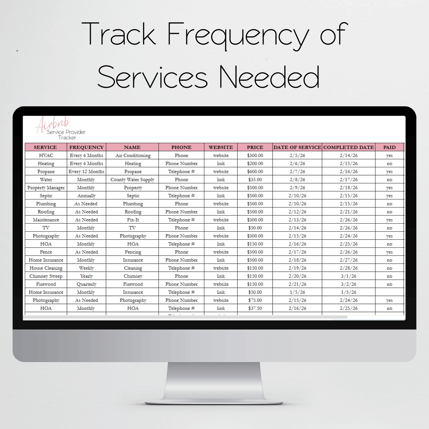 Airbnb Provider Checklist Template Google Sheets Excel Spreadsheet