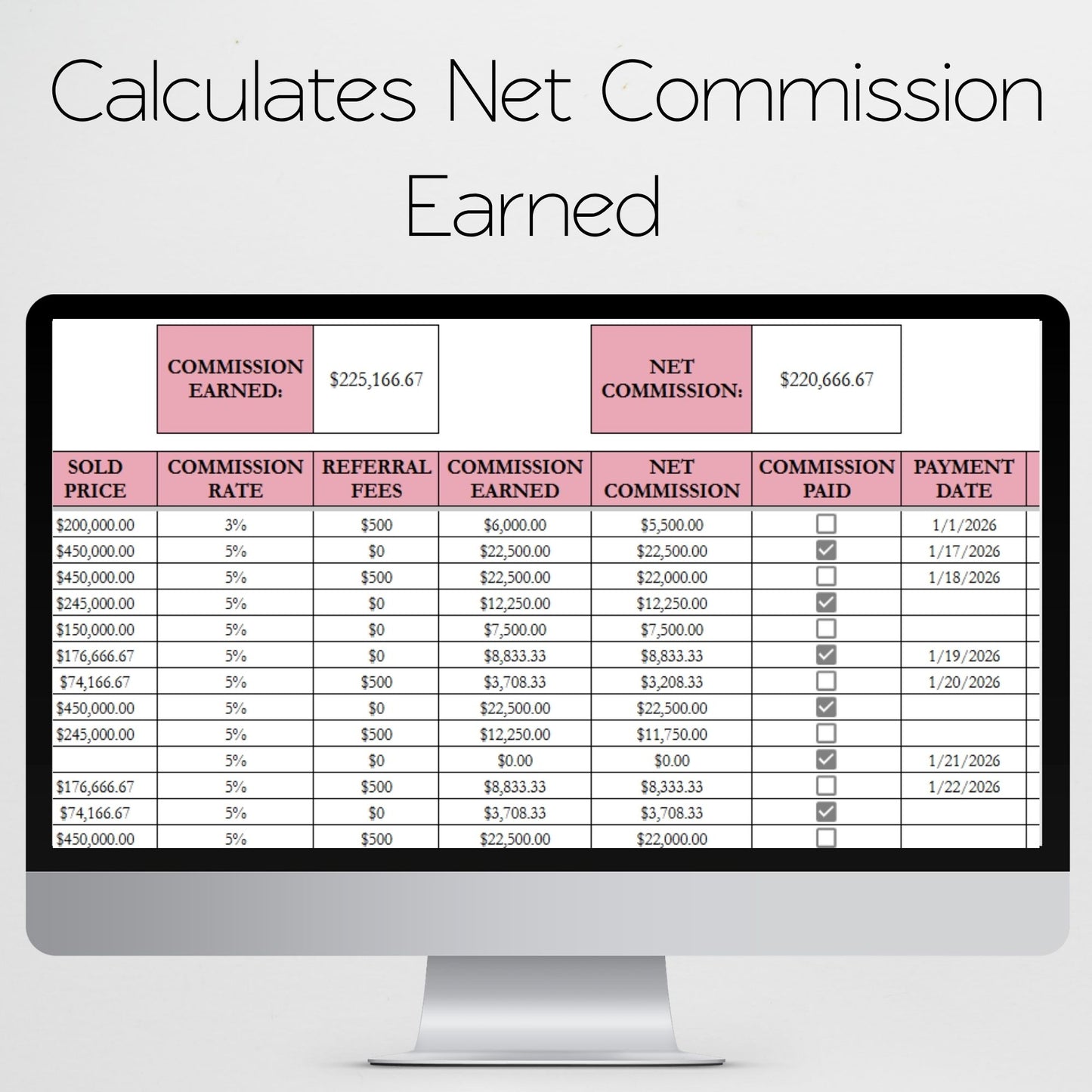 Real Estate Commission Tracker Google Sheet and Excel Spreadsheet Template