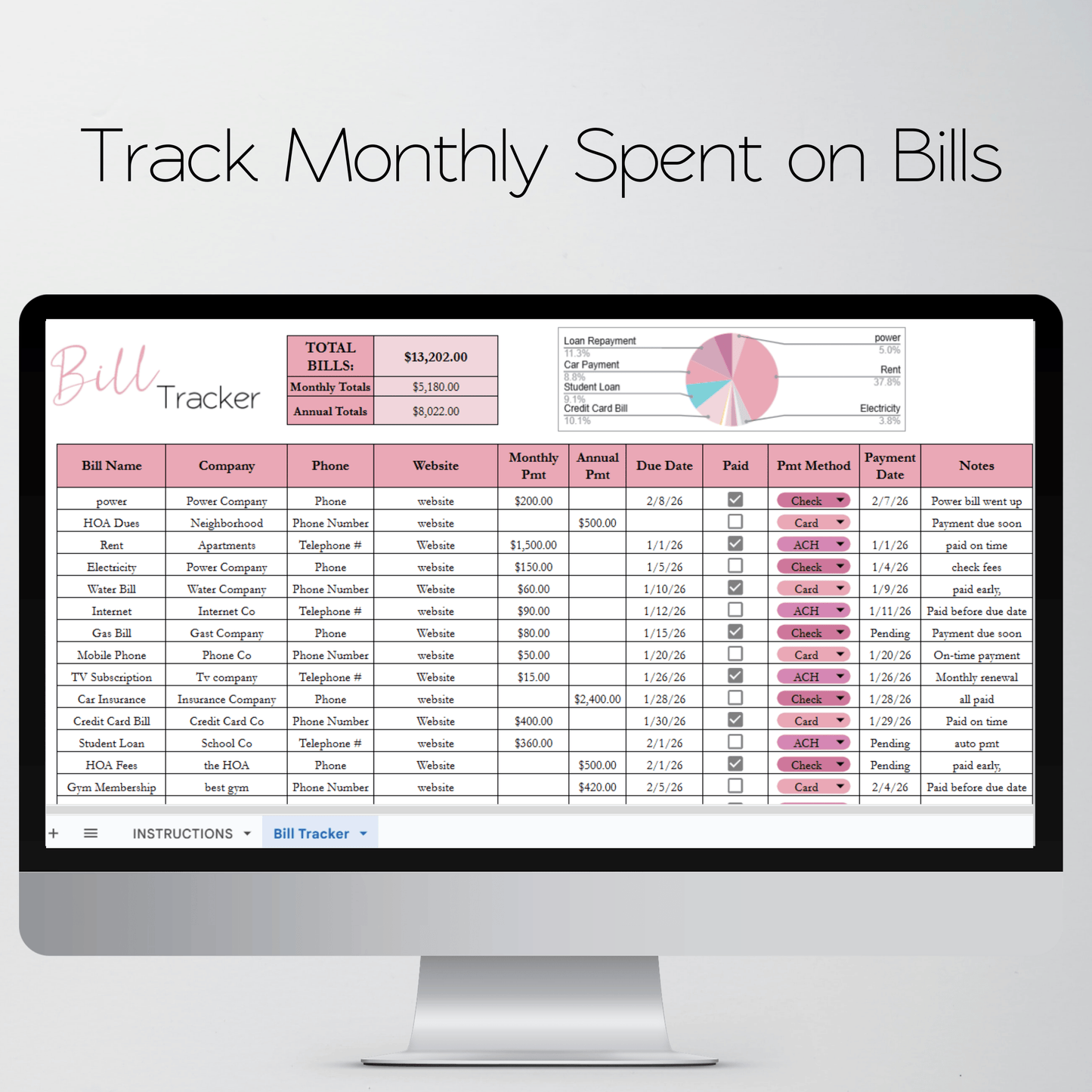 Bill Tracker Template Google Sheets and Excel Spreadsheet