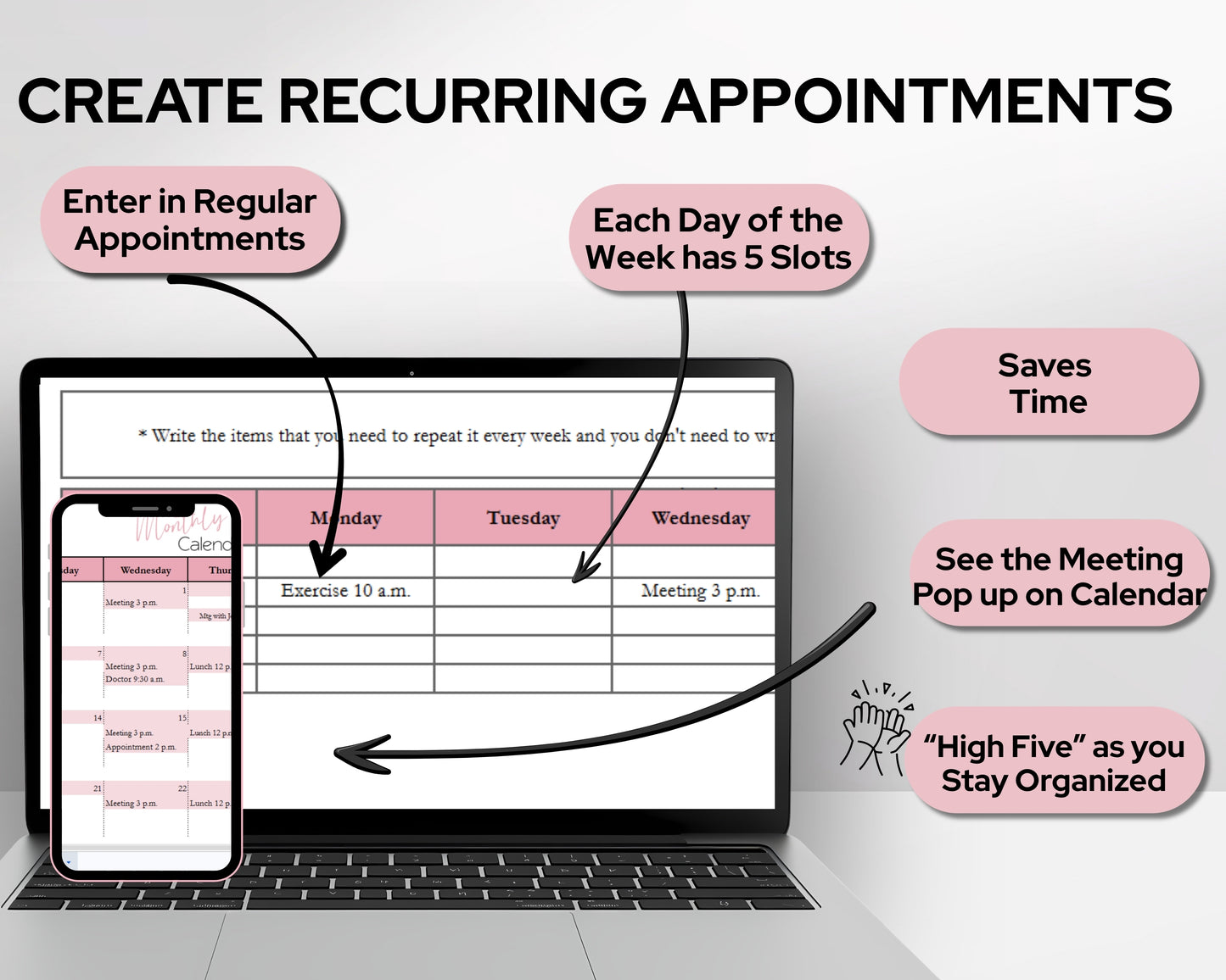Google Sheets Monthly Calendar | Digital Planner Template with Recurring Weekly Schedule - Google Sheet and Excel Spreadsheet Template