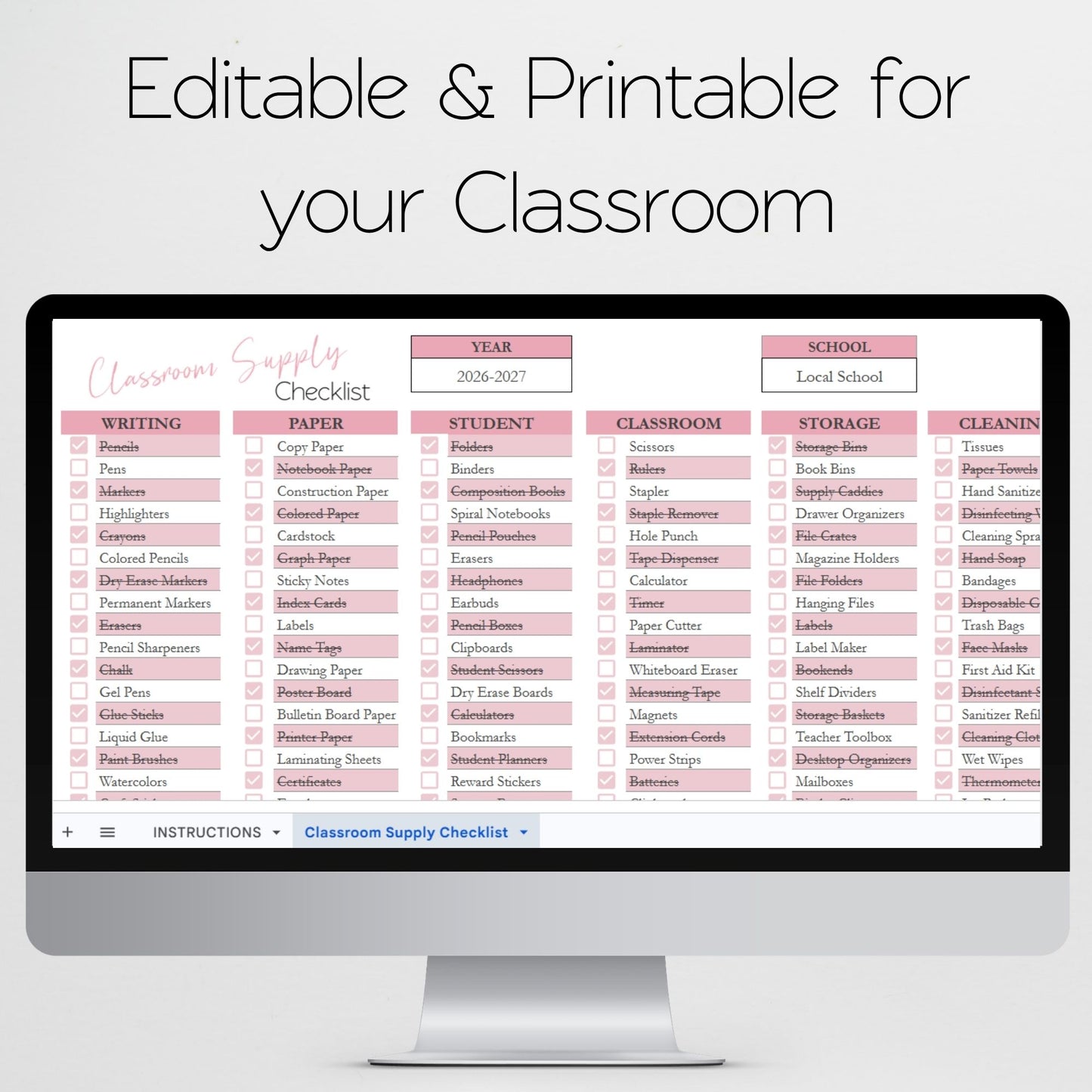 Classroom Supply Checklist Template & Teacher Organizer | Digital Inventory Tracker | Google Sheets & Excel Back to School Organization Template