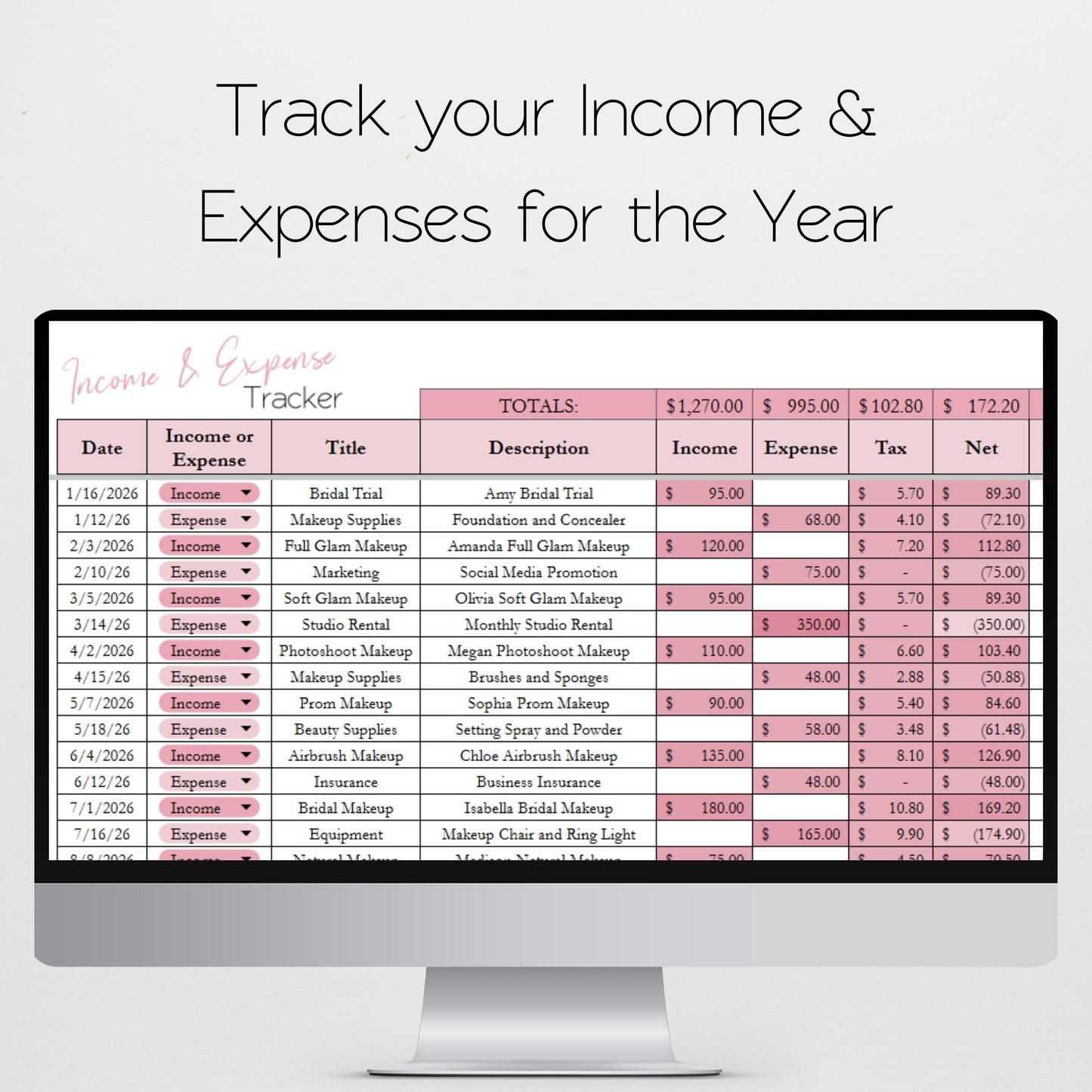 Makeup Artist Business Bundle Google Sheet and Excel Spreadsheet Template | Client Tracker, Appointment Planner, Income Tracker & Business Spreadsheet for Makeup Artists