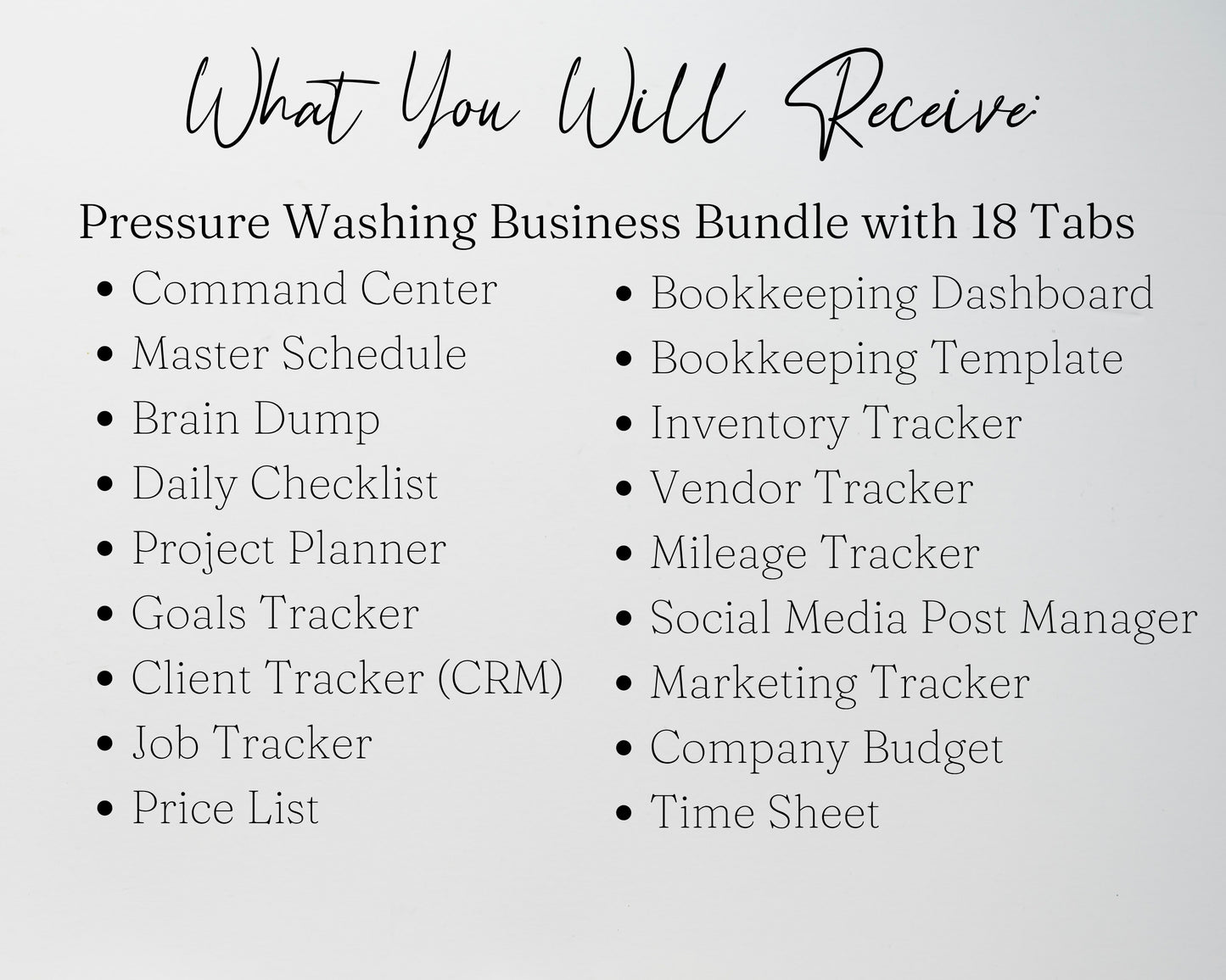Pressure Washing Business Template Bundle - Google Sheets & Excel - Income and Expenses, Schedule, Job and Client Tracking