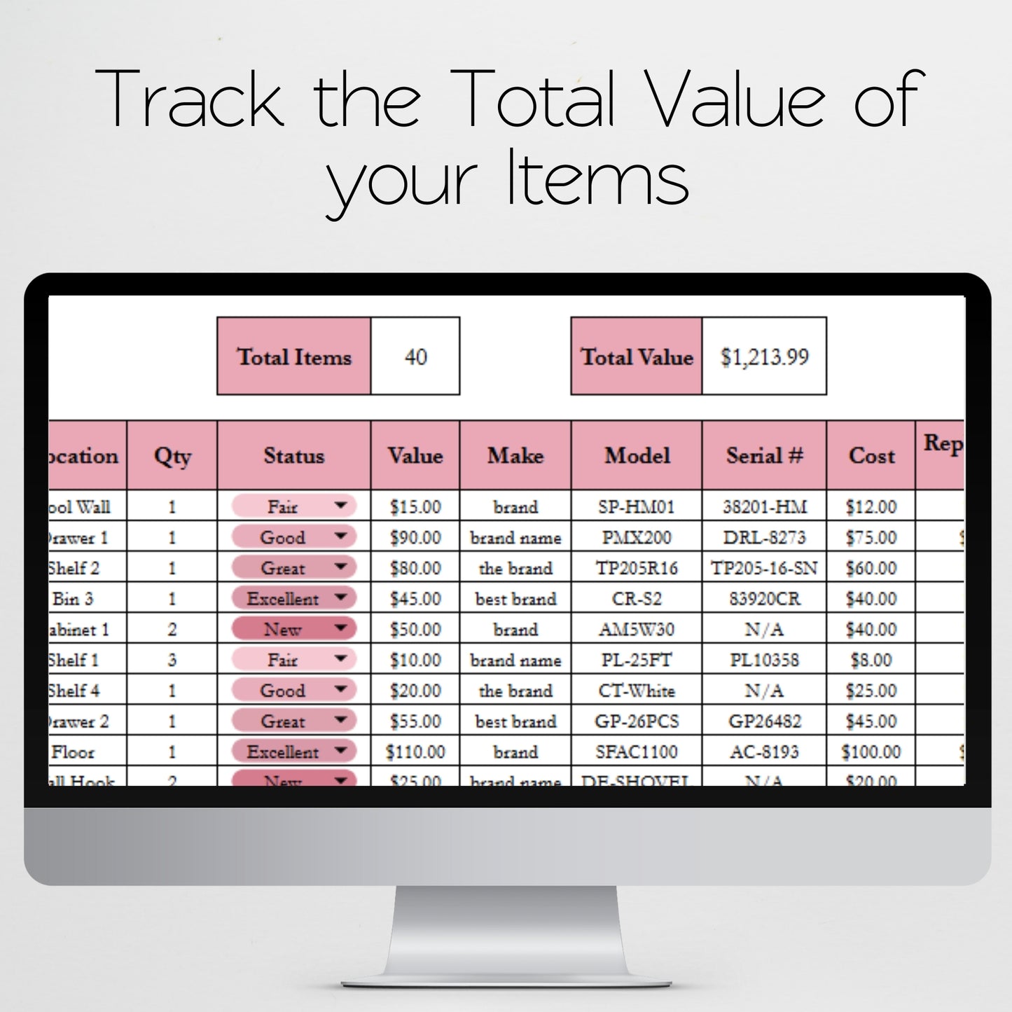 Garage Inventory Tracker Template for Google Sheets and Excel Spreadsheet