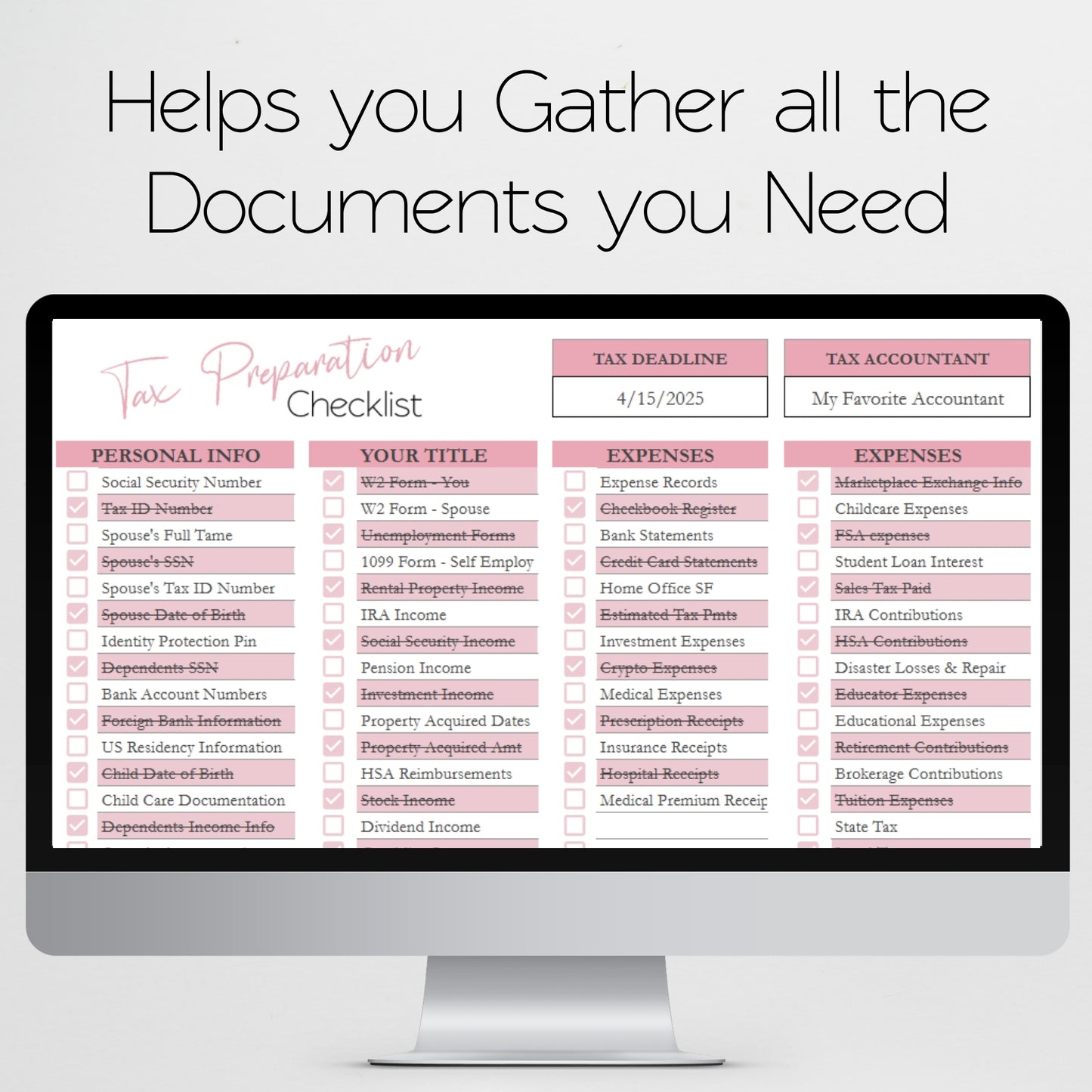 Tax Prep Checklist Google Sheet and Excel Spreadsheet Template