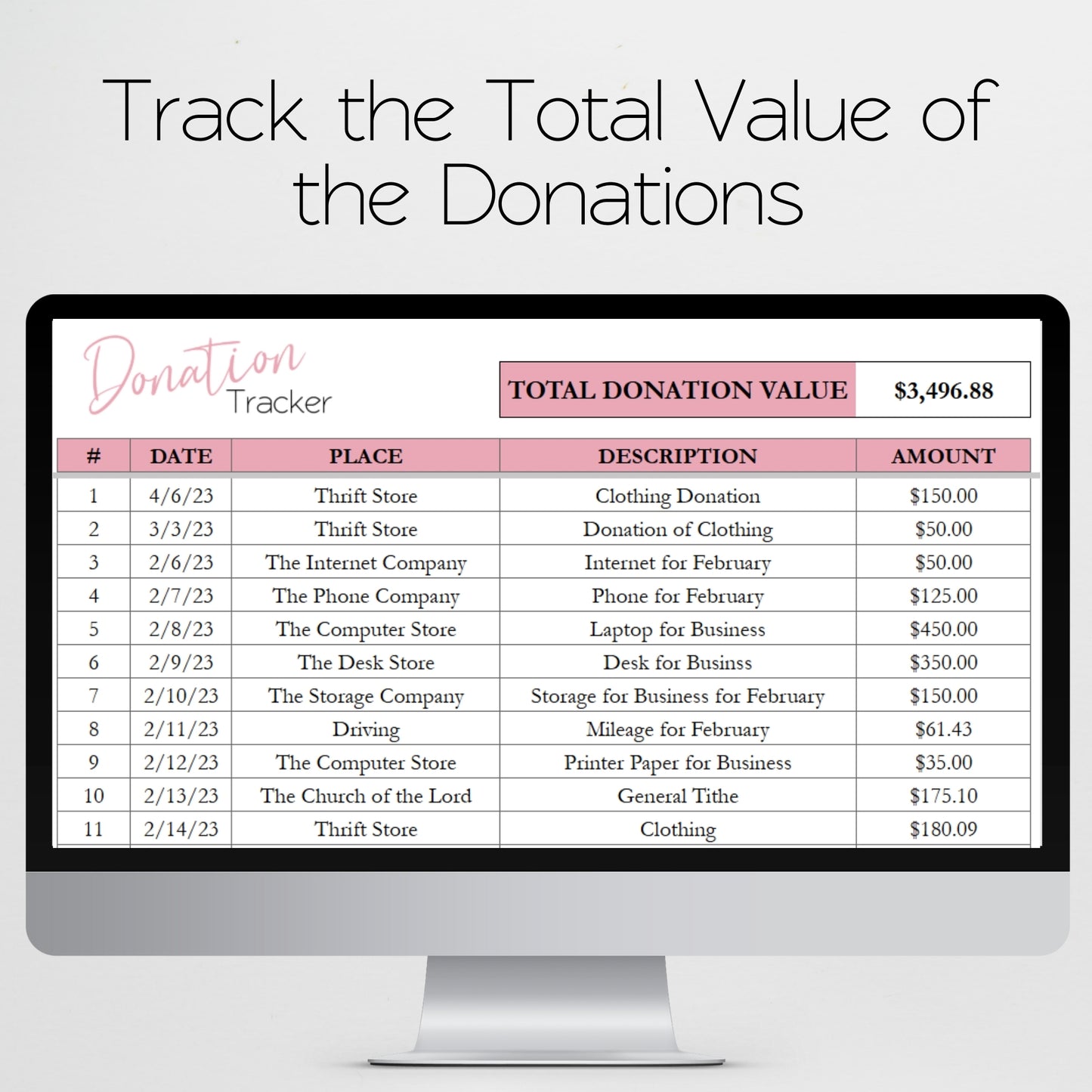 Donation Tracker Google Sheet and Excel Spreadsheet