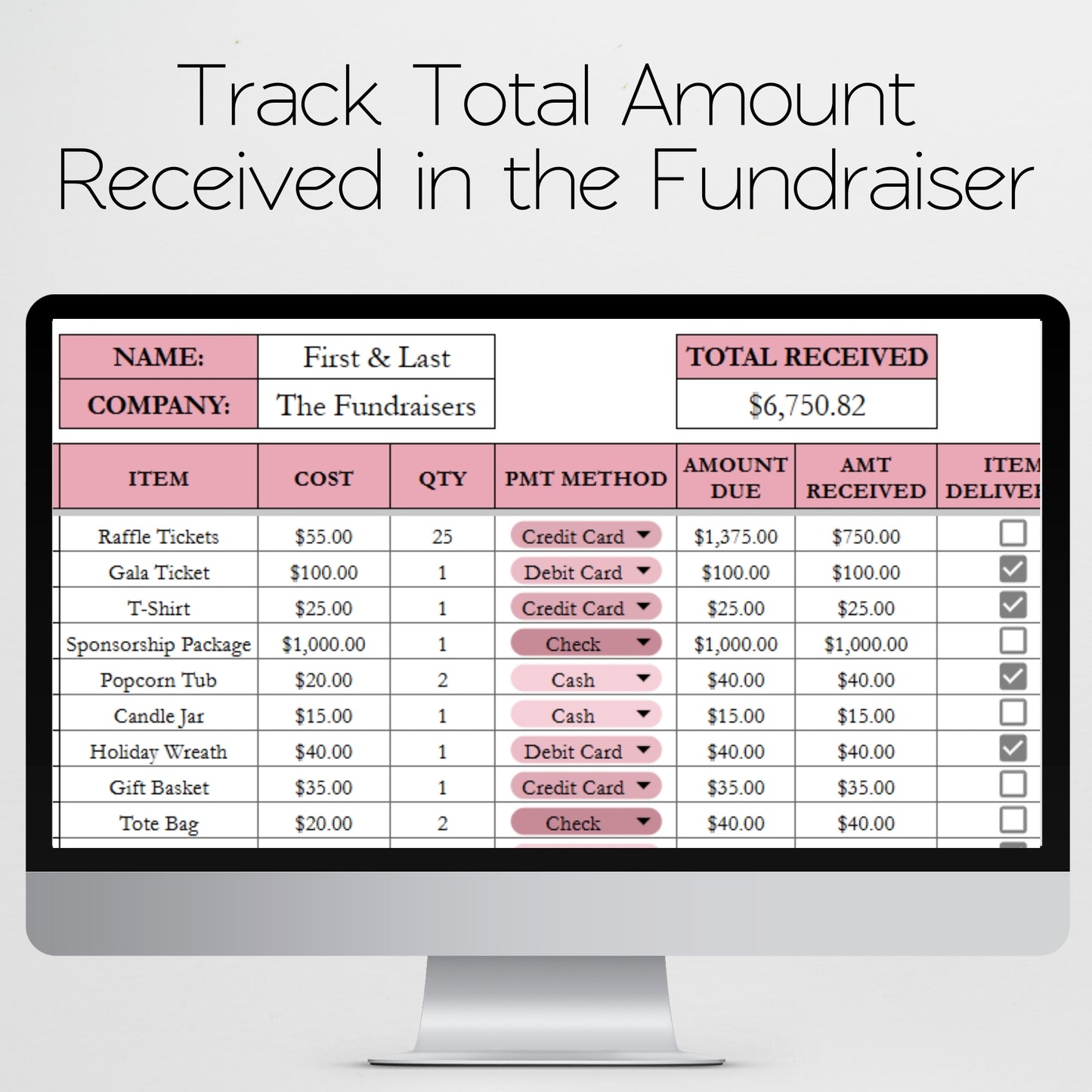 Fundraiser Tracker Template Google Sheets and Excel Spreadsheet