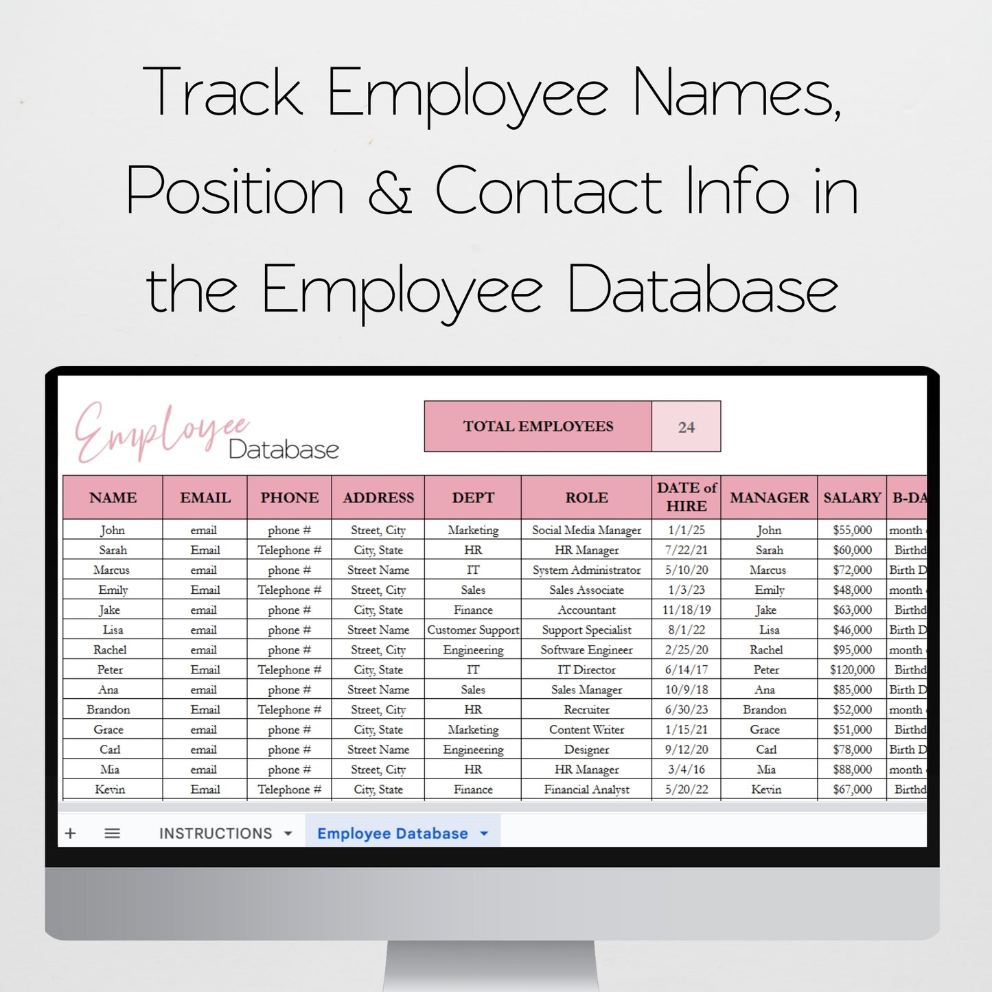 HR Templates for Small Business Google Sheet and Excel Spreadsheet Bundle