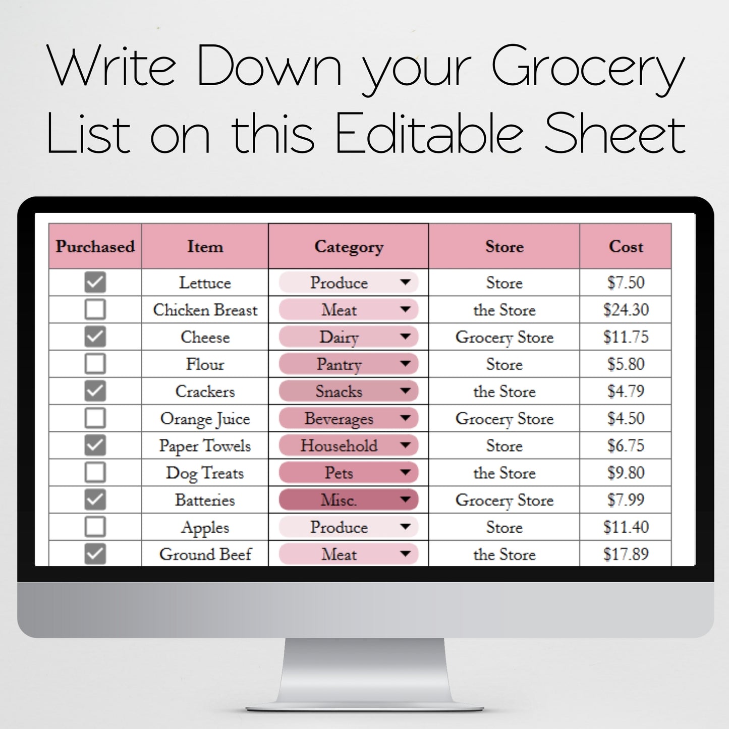 Grocery Budget Template Google Sheets & Excel Spreadsheet