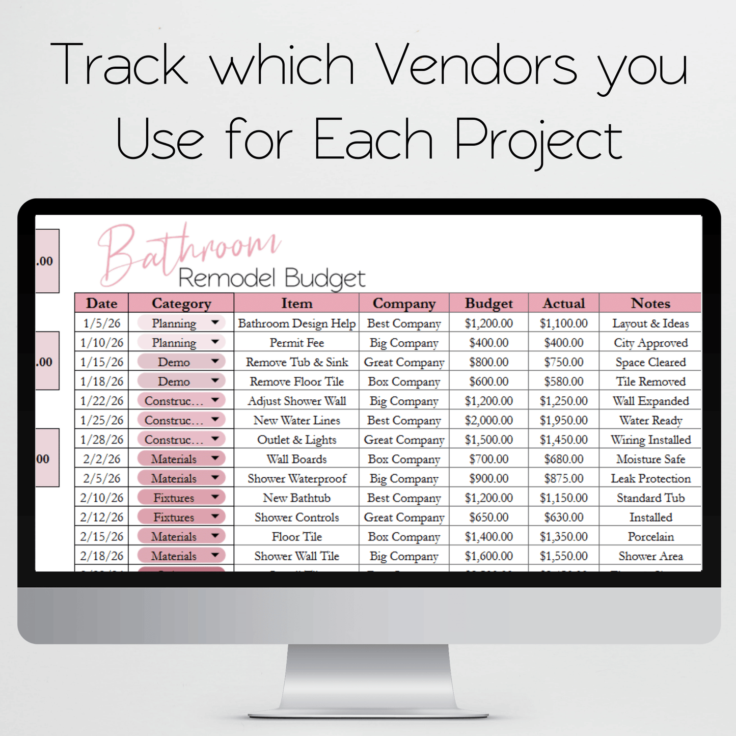 Bathroom Remodel Budget Spreadsheet Template Google Sheets and Excel Spreadsheet