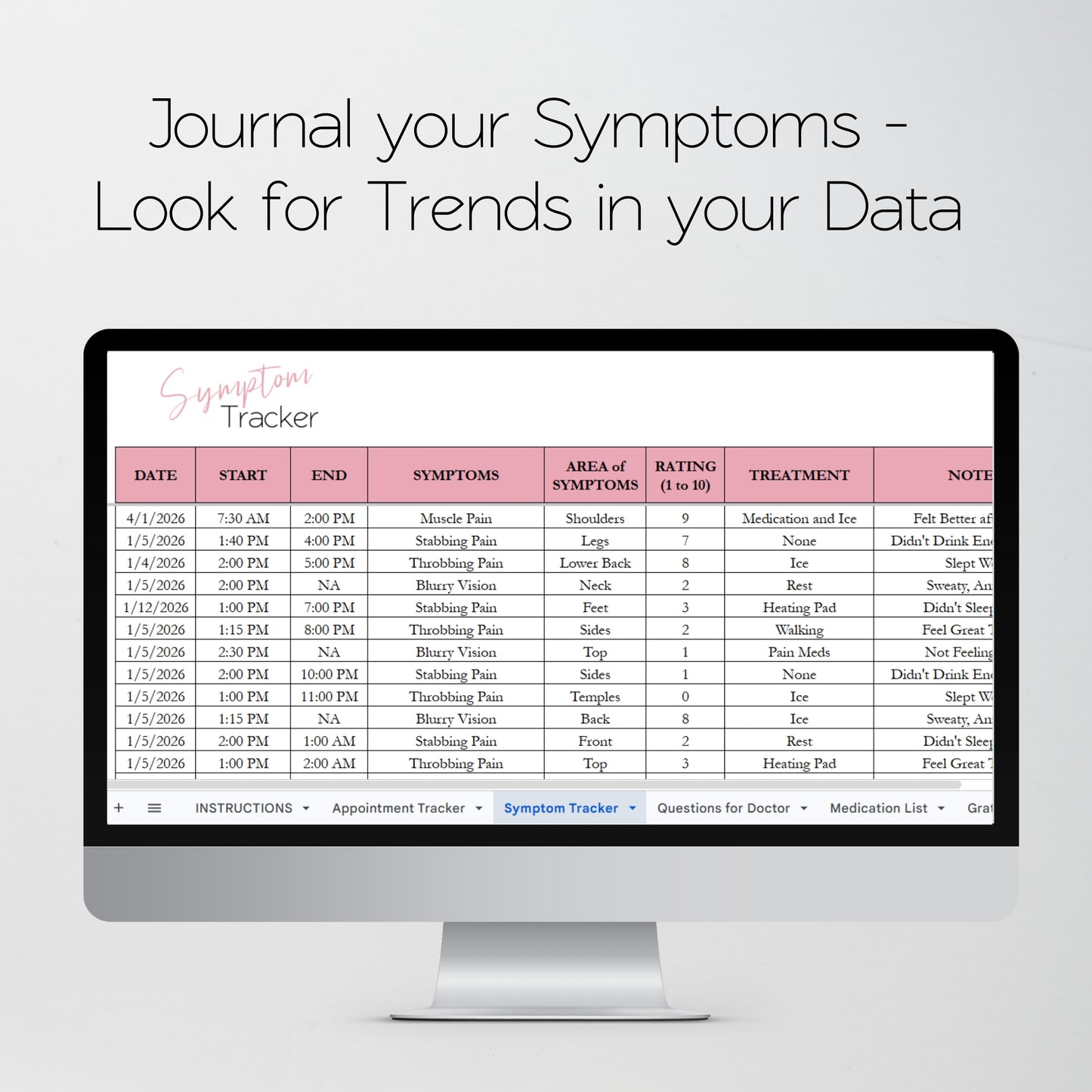 Health Tracker Bundle Google Sheet and Excel Spreadsheet Template