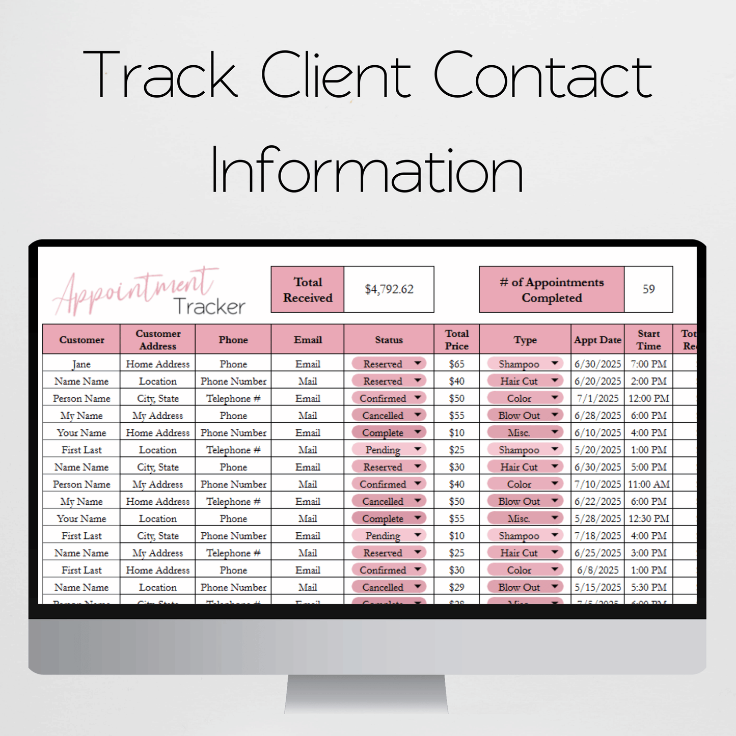 Hair Salon Business Bundle Template Google Sheets Excel Spreadsheet