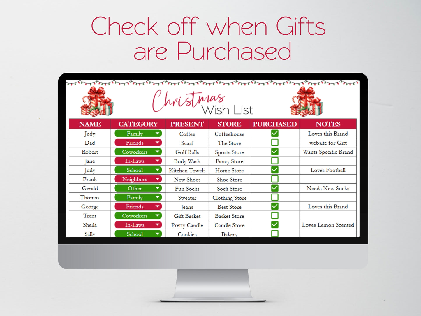 Christmas Wish List Template Google Sheets and Excel Spreadsheet