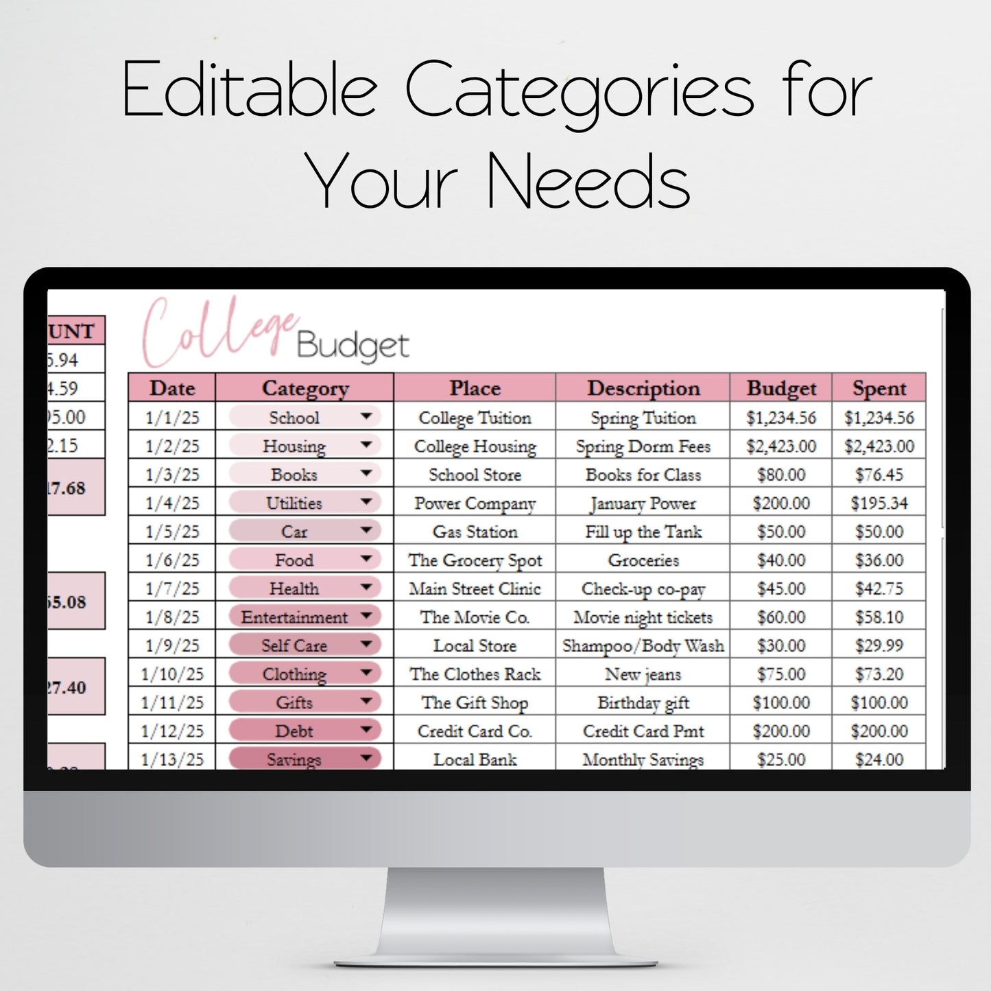 College Budget Template for Google Sheets and Excel Spreadsheet
