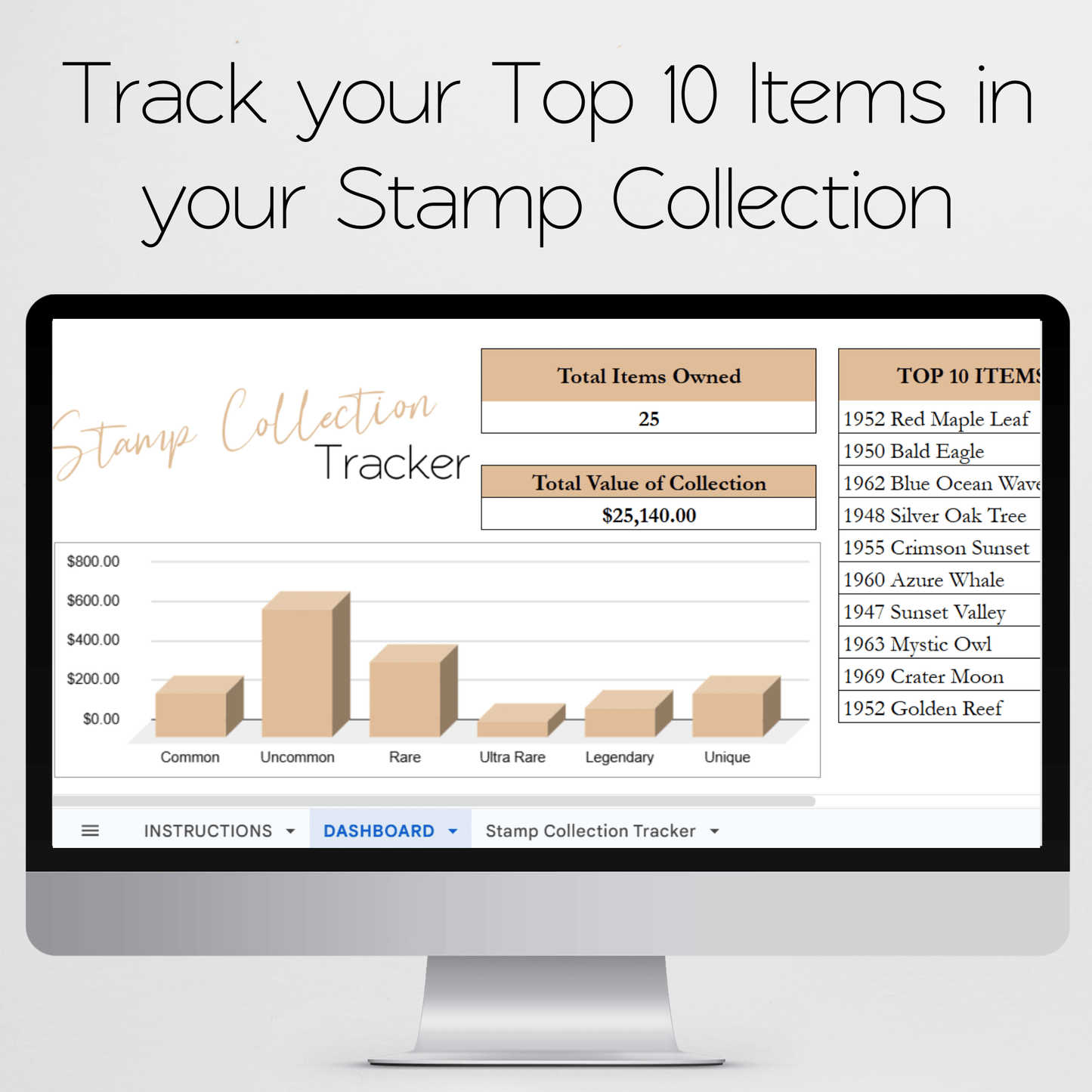 Stamp Collection Tracker Excel Spreadsheet and Google Sheets Template