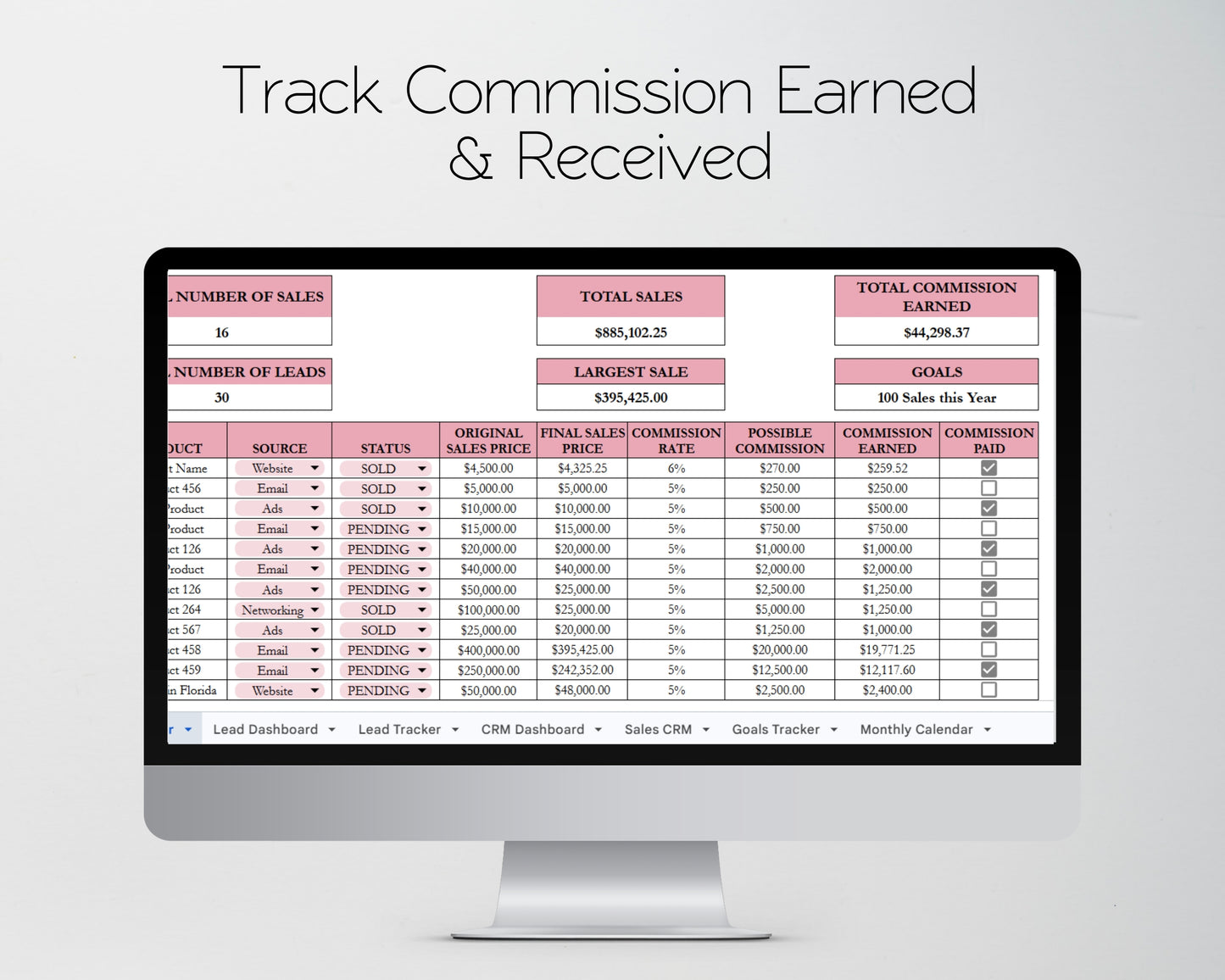 Sales Management Template Bundle -  Google Sheets and Excel Spreadsheet