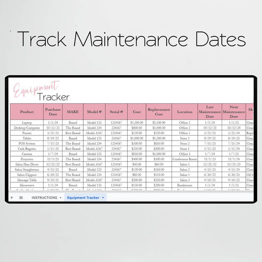 Equipment Tracker Google Sheet, Business or Rental Equipment Inventory Tracker Excel Spreadsheet