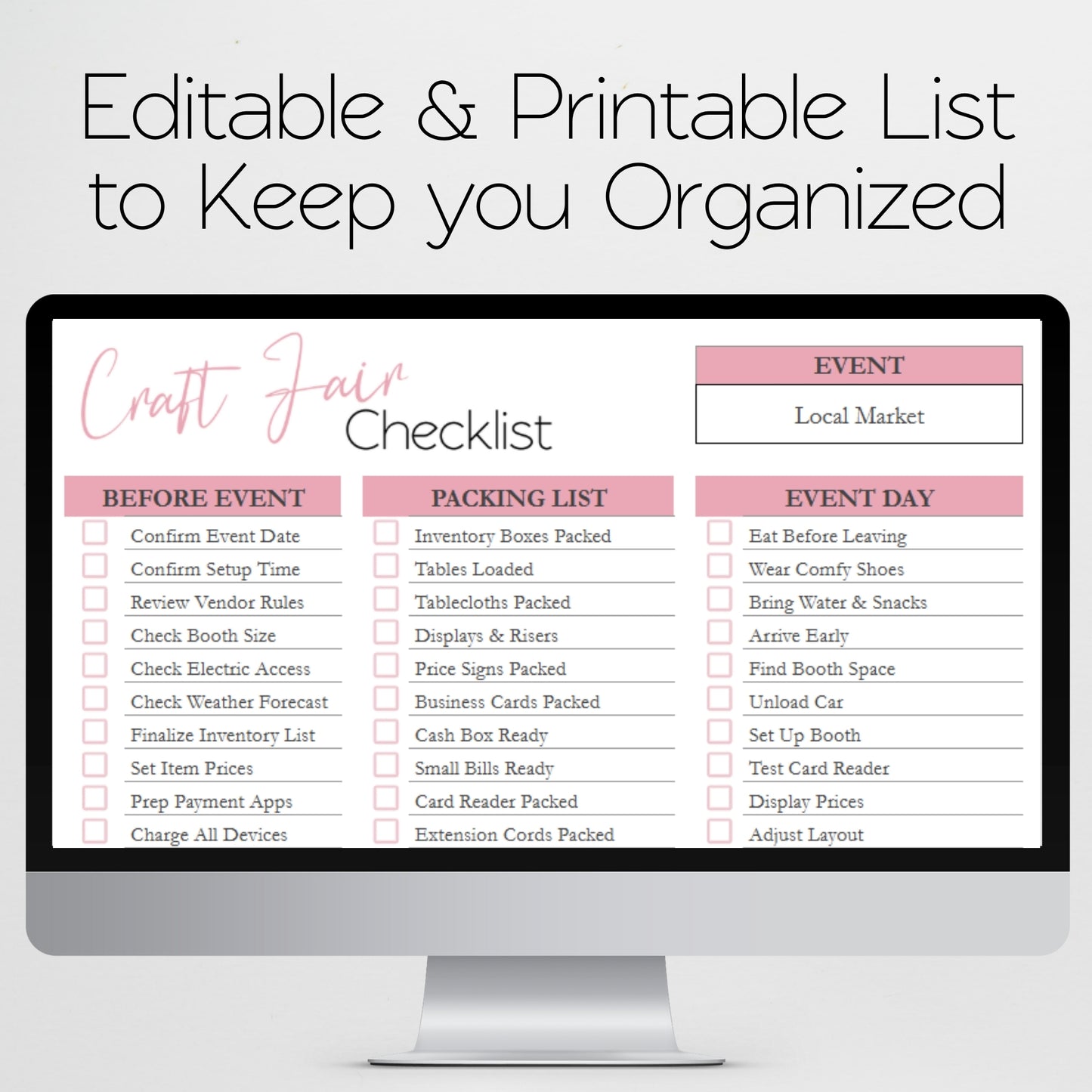 Craft Fair Checklist Template Google Sheets and Excel Spreadsheet
