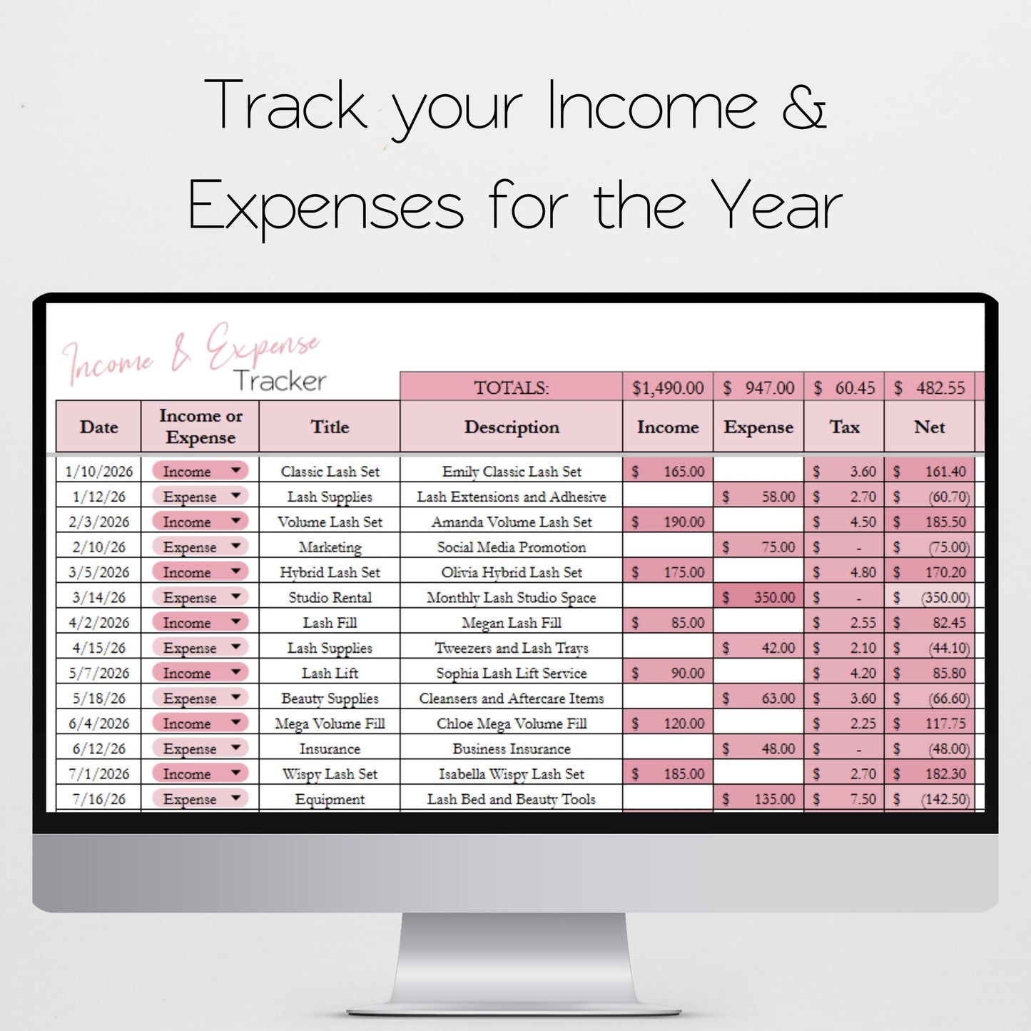 Lash Tech Business Bundle | Google Sheets & Excel Spreadsheet for Lash Artists | Client Tracker, Appointments, Bookkeeping & Business Planner