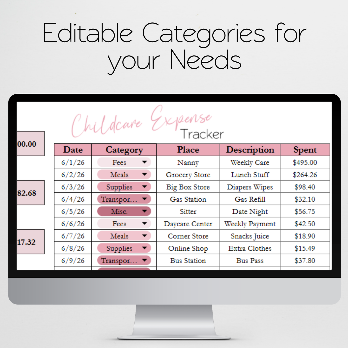 Childcare Expense Tracker Google Sheets and Excel Spreadsheet Template