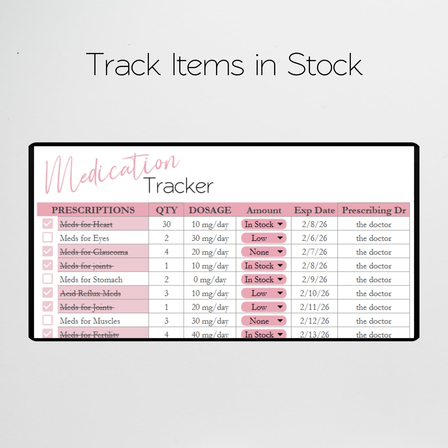 Medication Tracker Google Sheet and Excel Spreadsheet