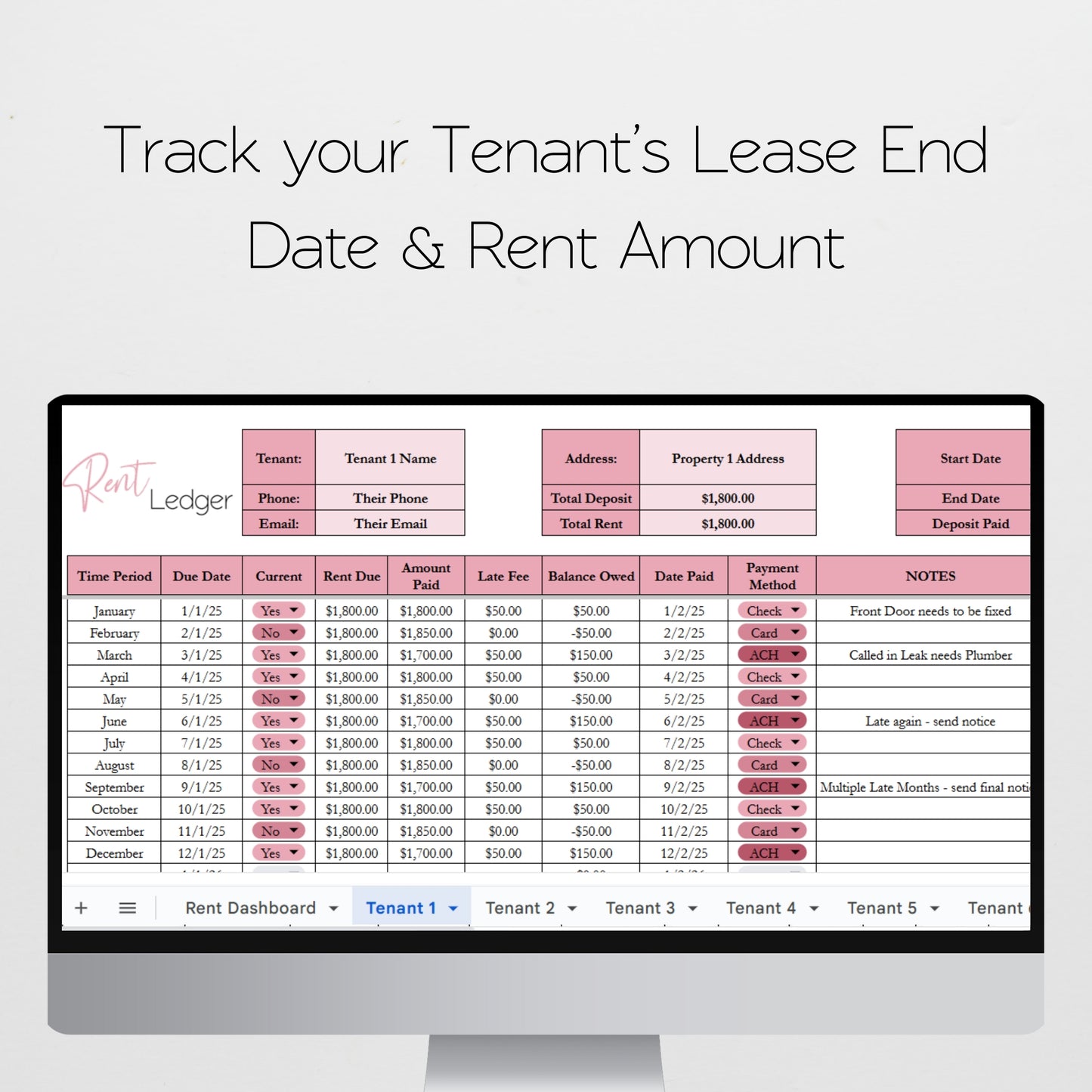 Rent Ledger Template Google Sheets and Excel Spreadsheet