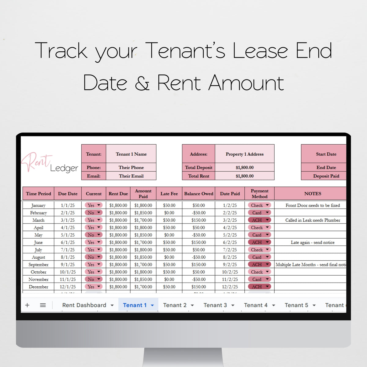 Rent Ledger Template Google Sheets and Excel Spreadsheet – Savvy and ...