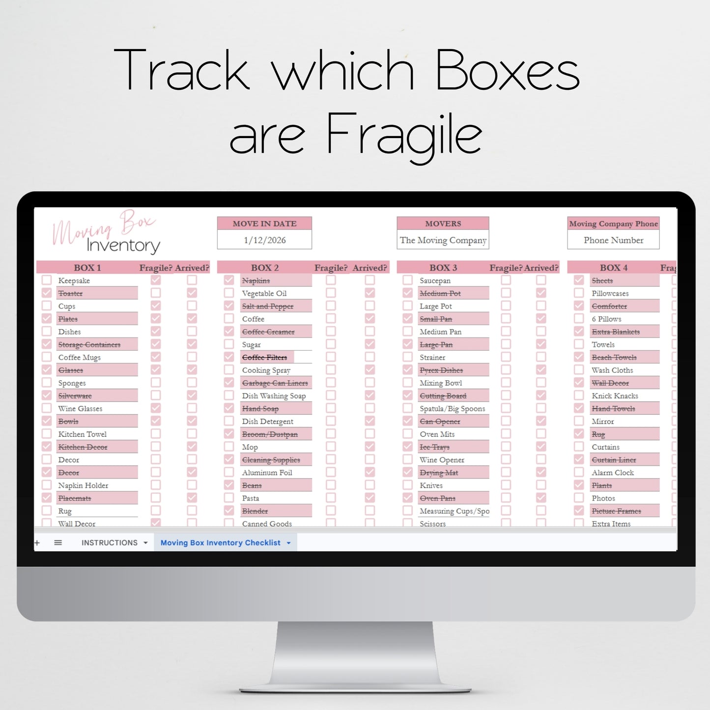 Moving Box Inventory Google Sheet and Excel Spreadsheet