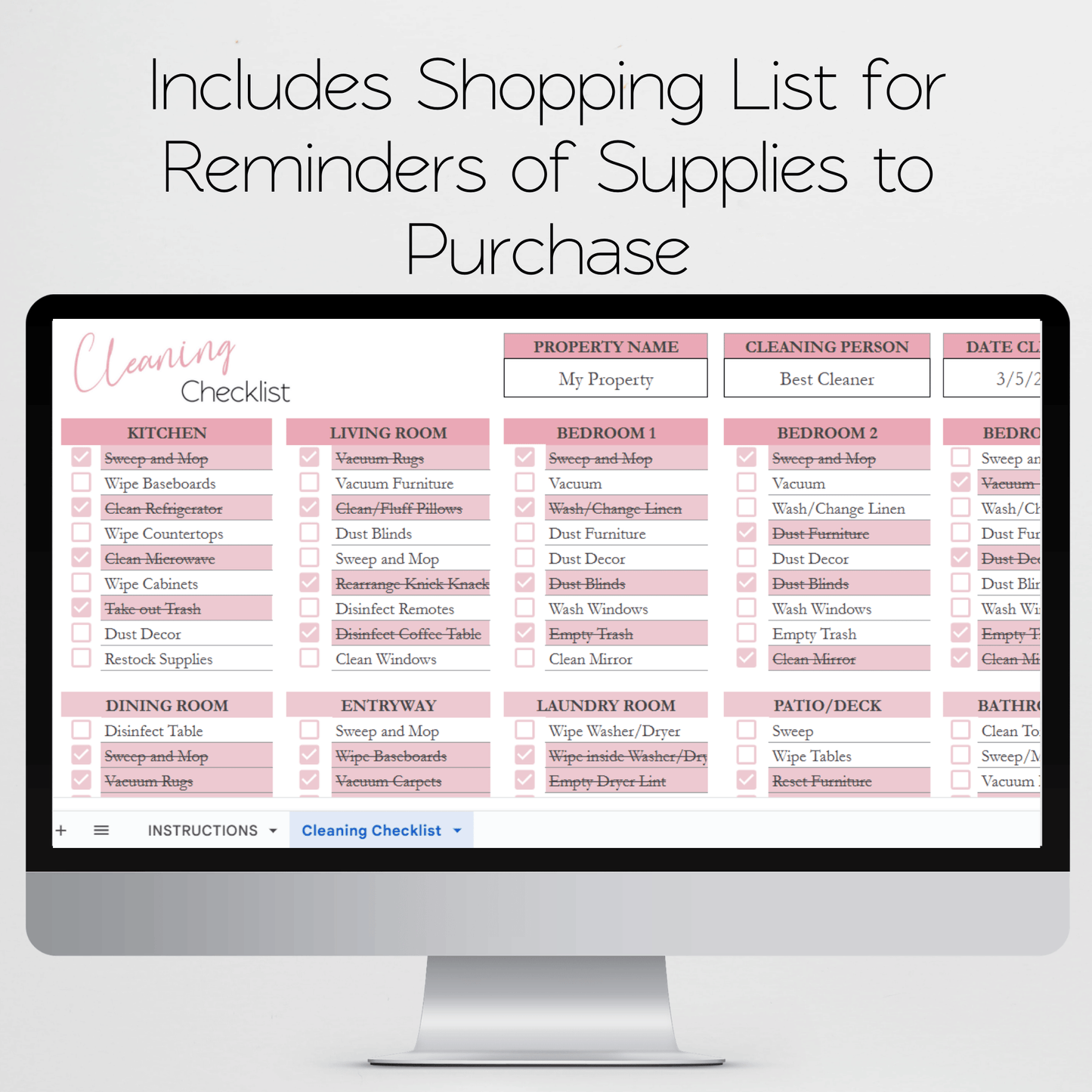 Airbnb Cleaning Checklist Template Google Sheets Excel Spreadsheet