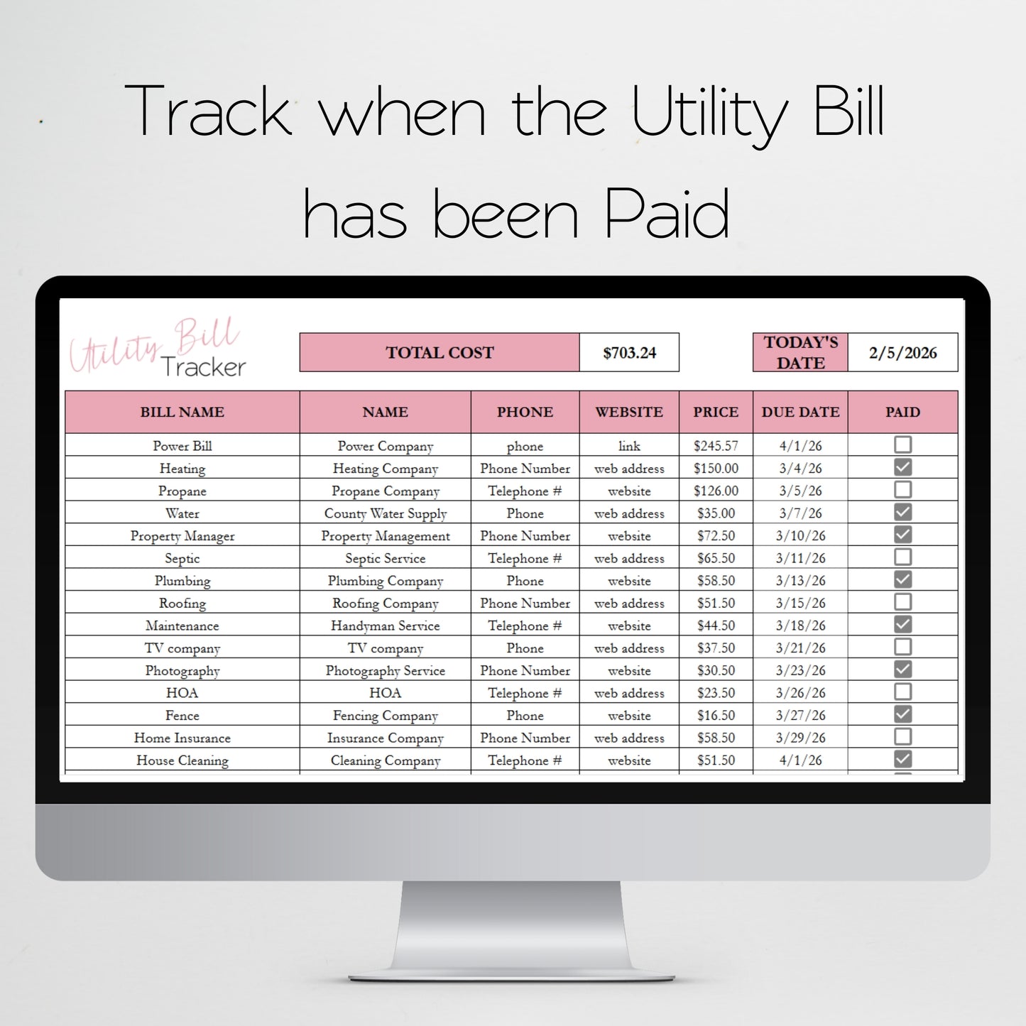 Utility Bill Tracker Template Google Sheets and Excel Spreadsheet
