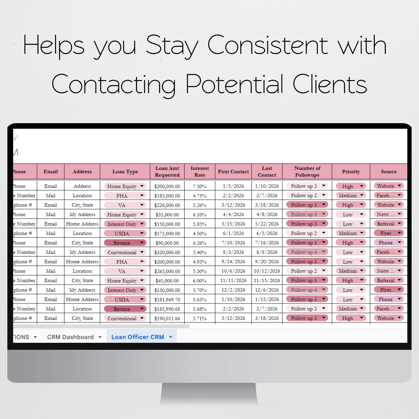 Loan Officer CRM Lead Tracker Template Google Sheets and Excel Spreadsheet